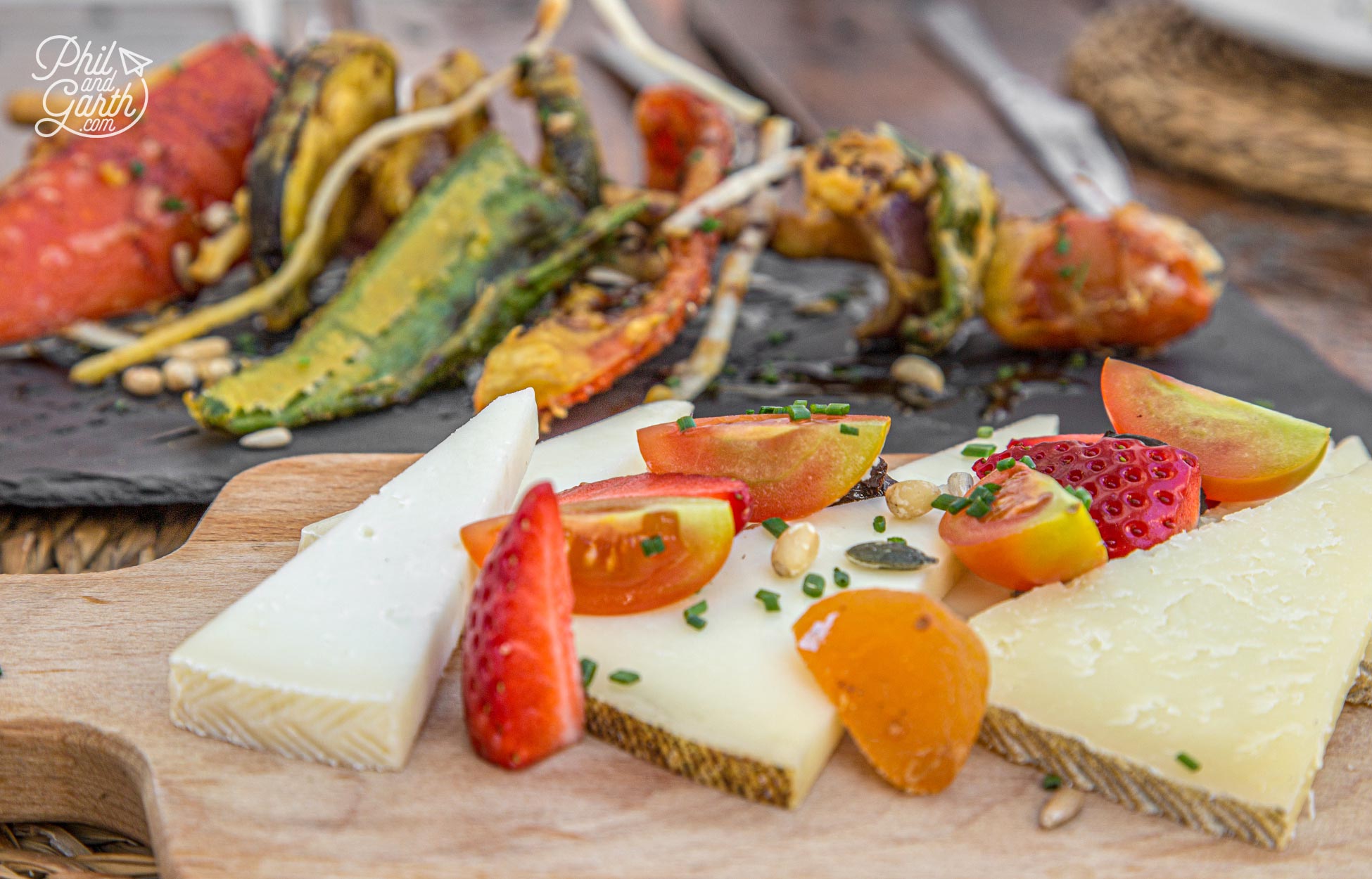 Delicious chargrilled vegetables and cheeses at The Farm