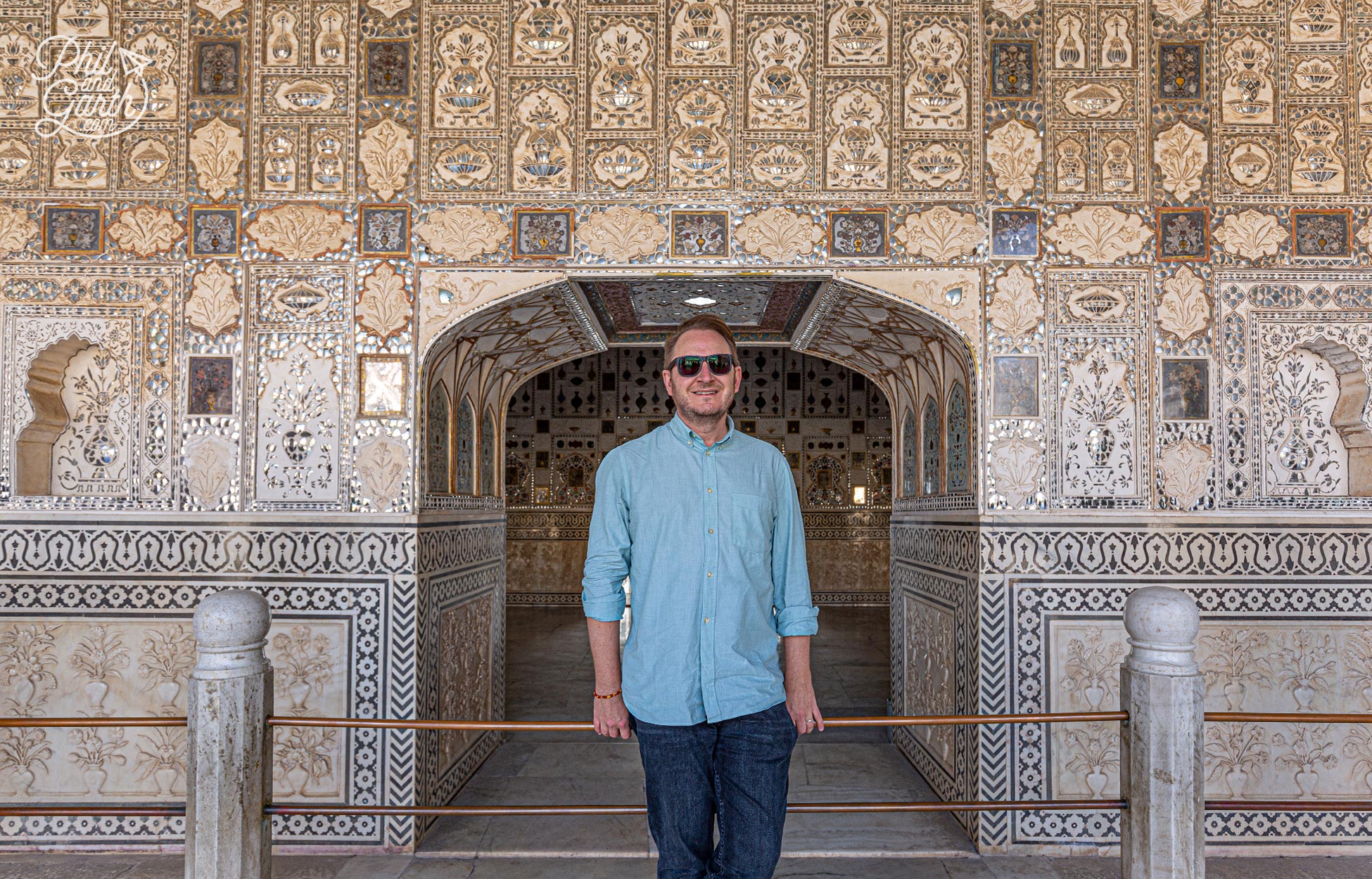 Garth in front of the glittering mirror palace