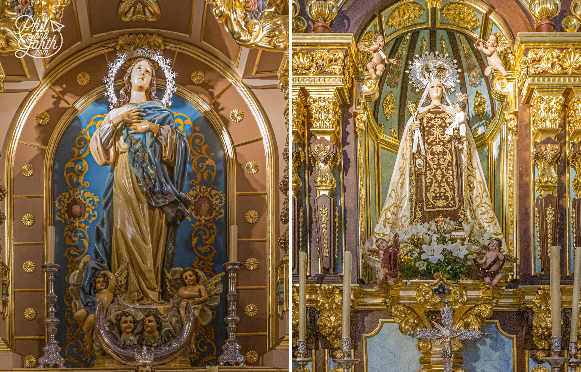Inside you'll notice the saints are dressed in real clothes, a characteristic of Spanish churches