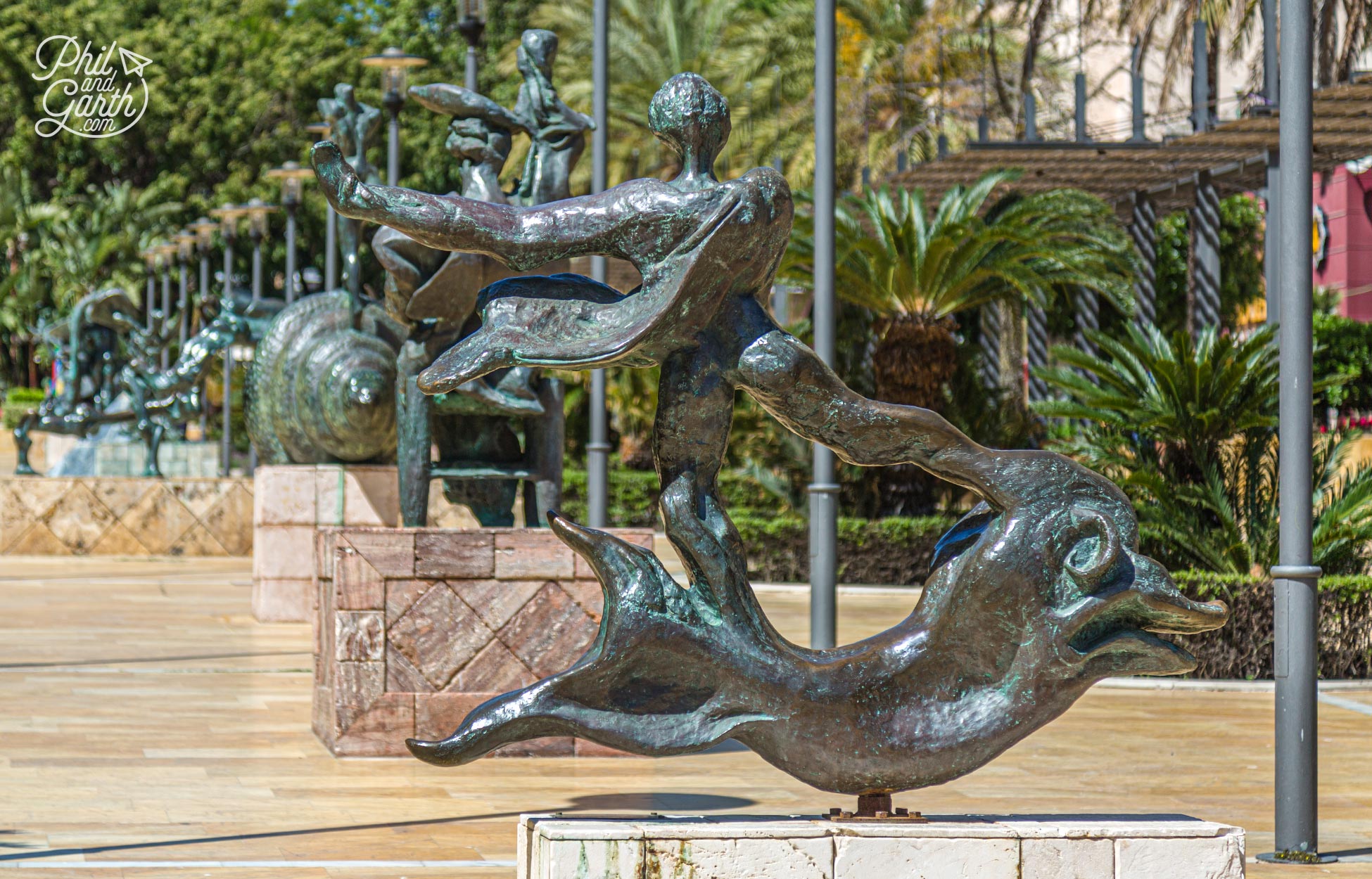 Statues by the Spanish surrealist artist Salvador Dalí along Avenida del Mar