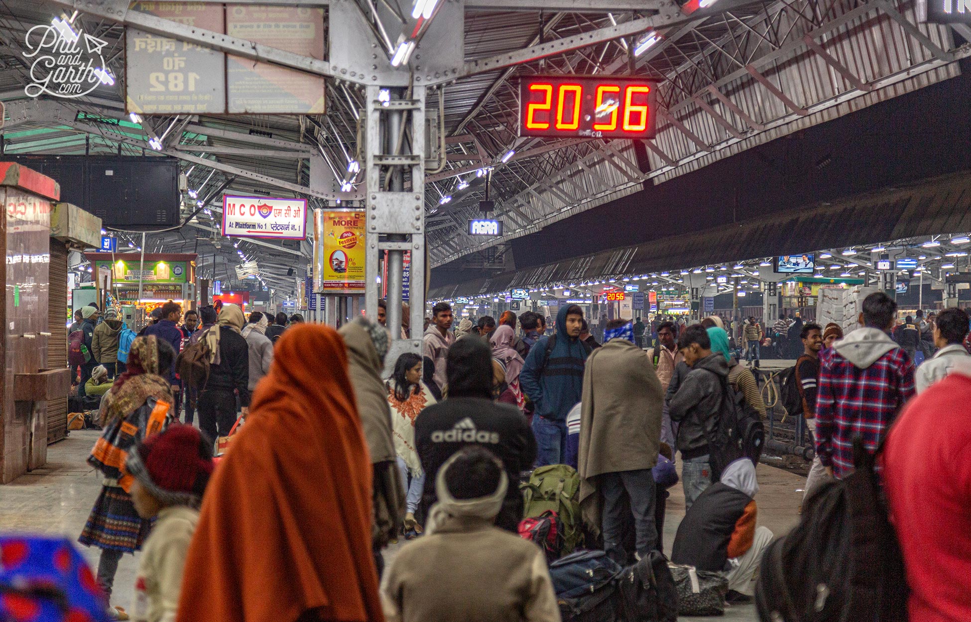 Waiting for our sleeper train on the platform at Agra Cantt station