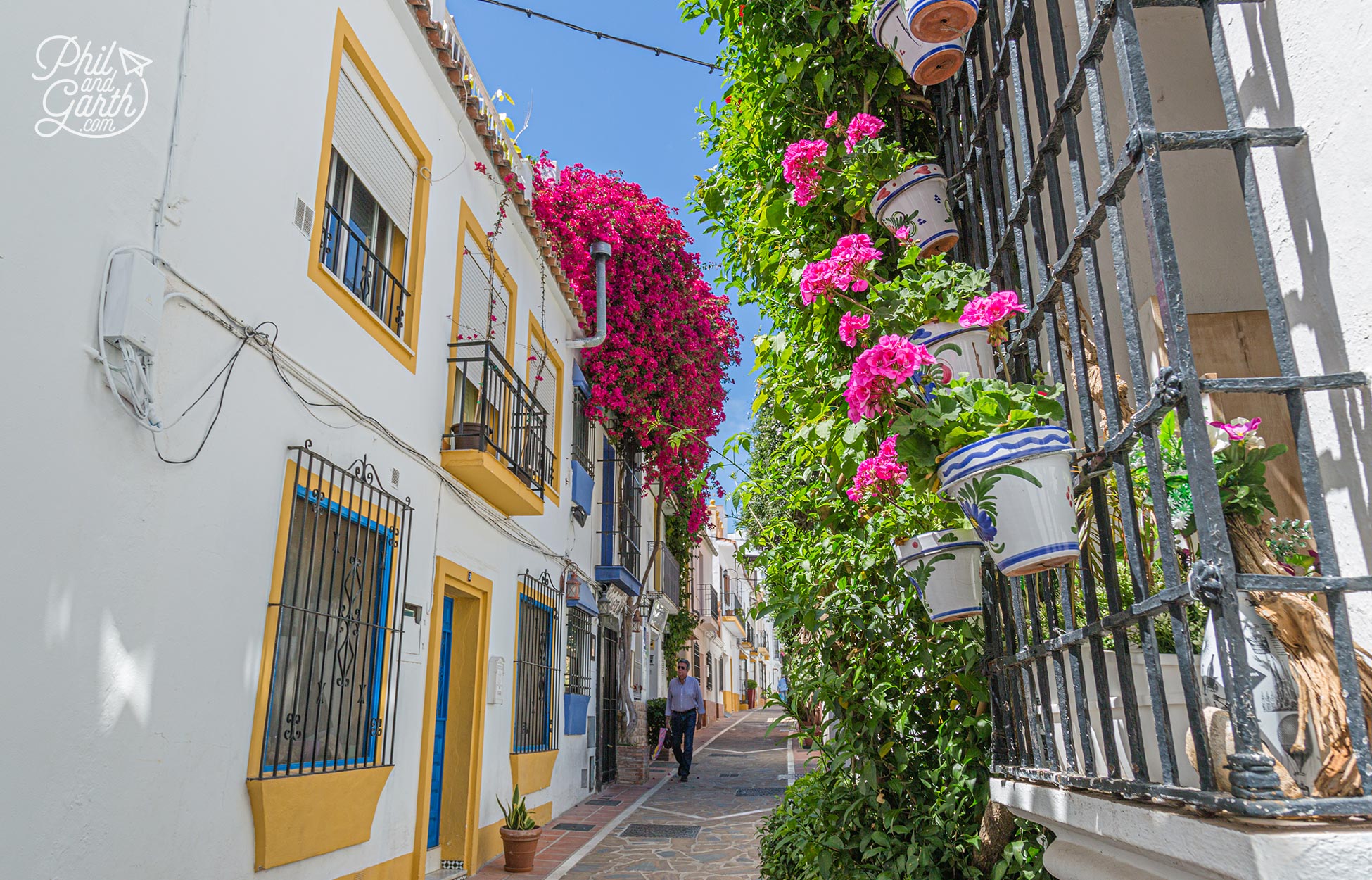 We love the bougainvillea flowers tumbling down to the streets