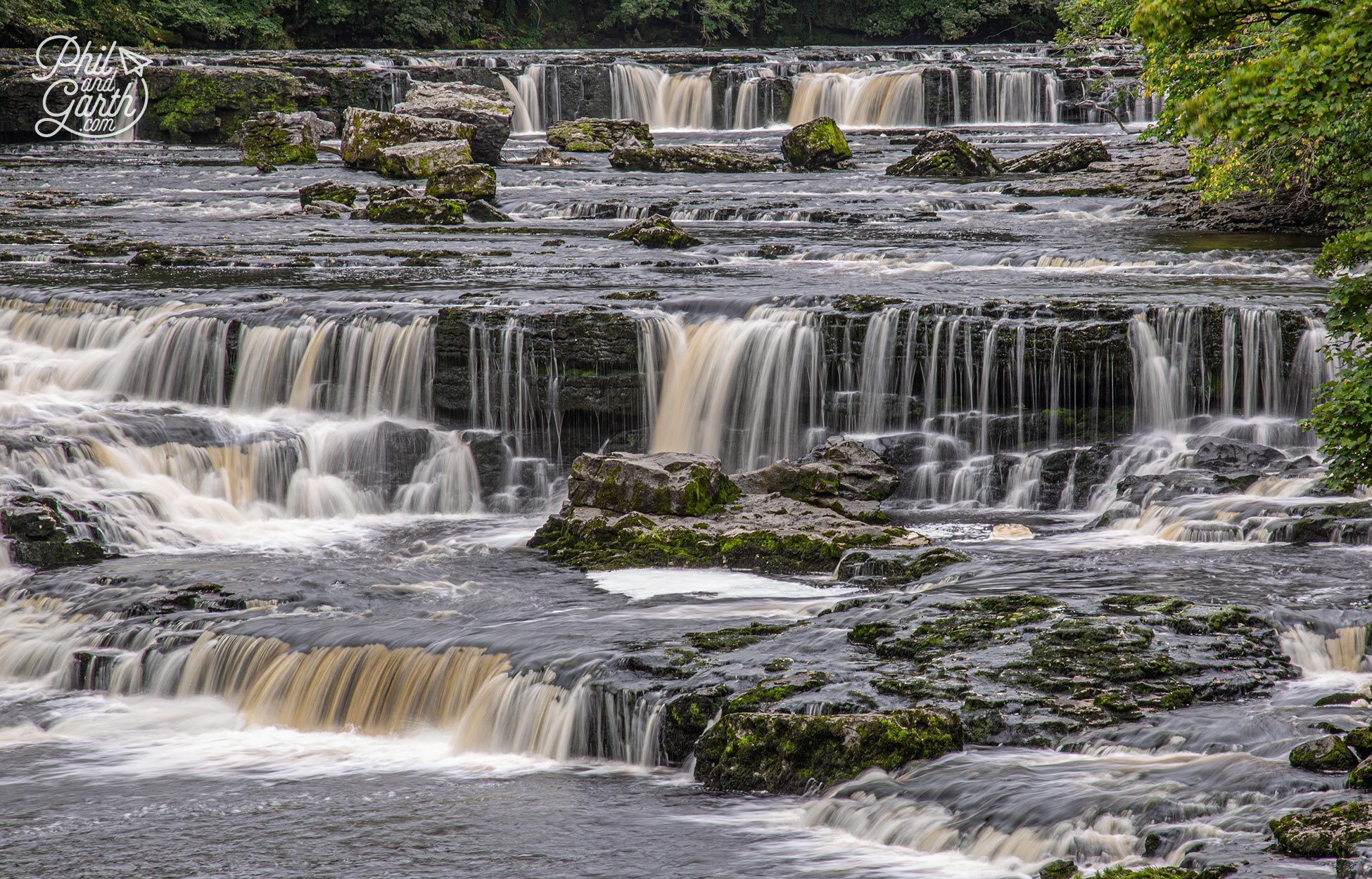 The dramatic and picturesque Aysgarth Falls in Wensleydale, Yorkshire Dales