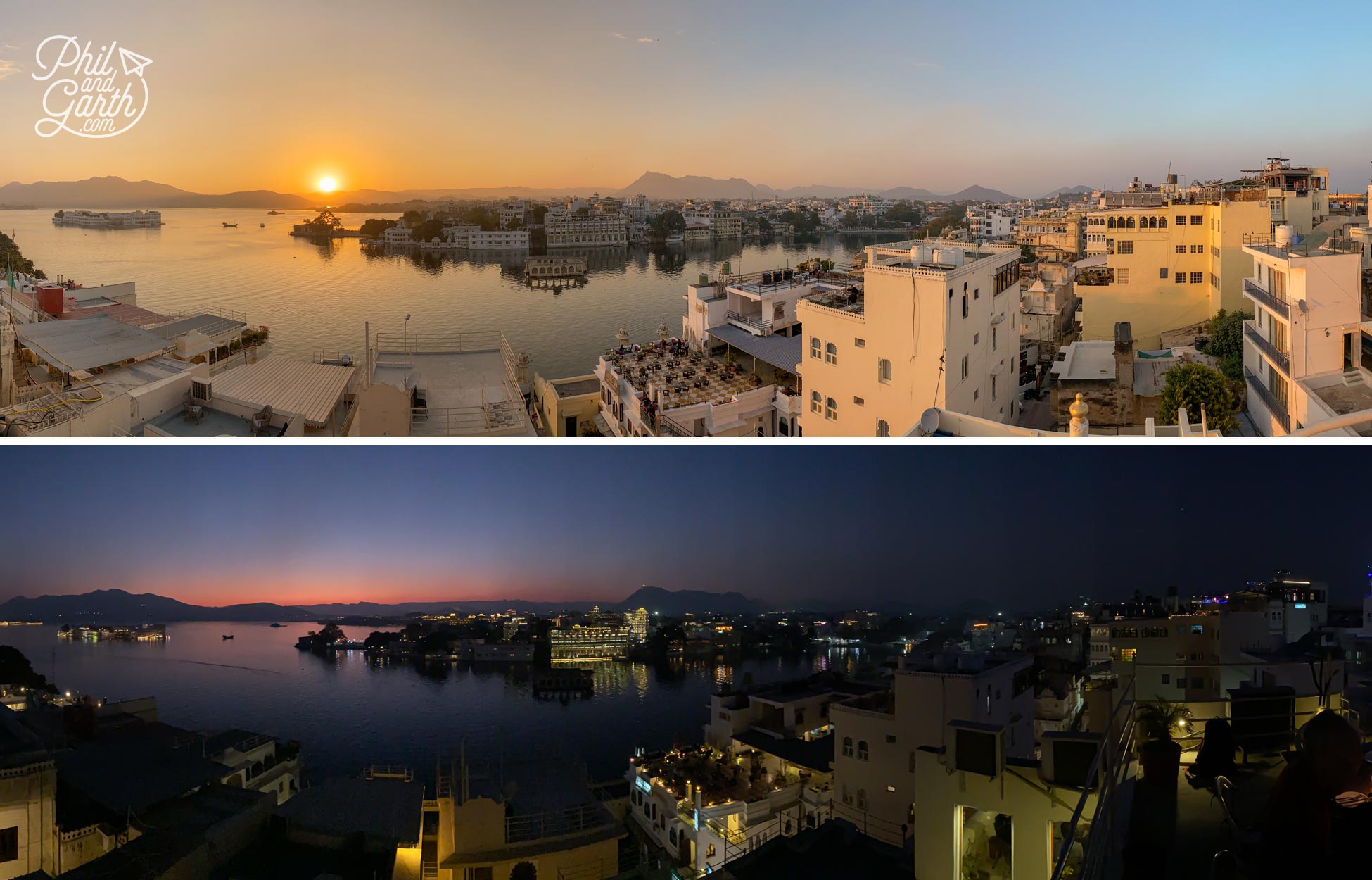 Watching the sunset from the rooftop restaurant of Hotel Udaigarh