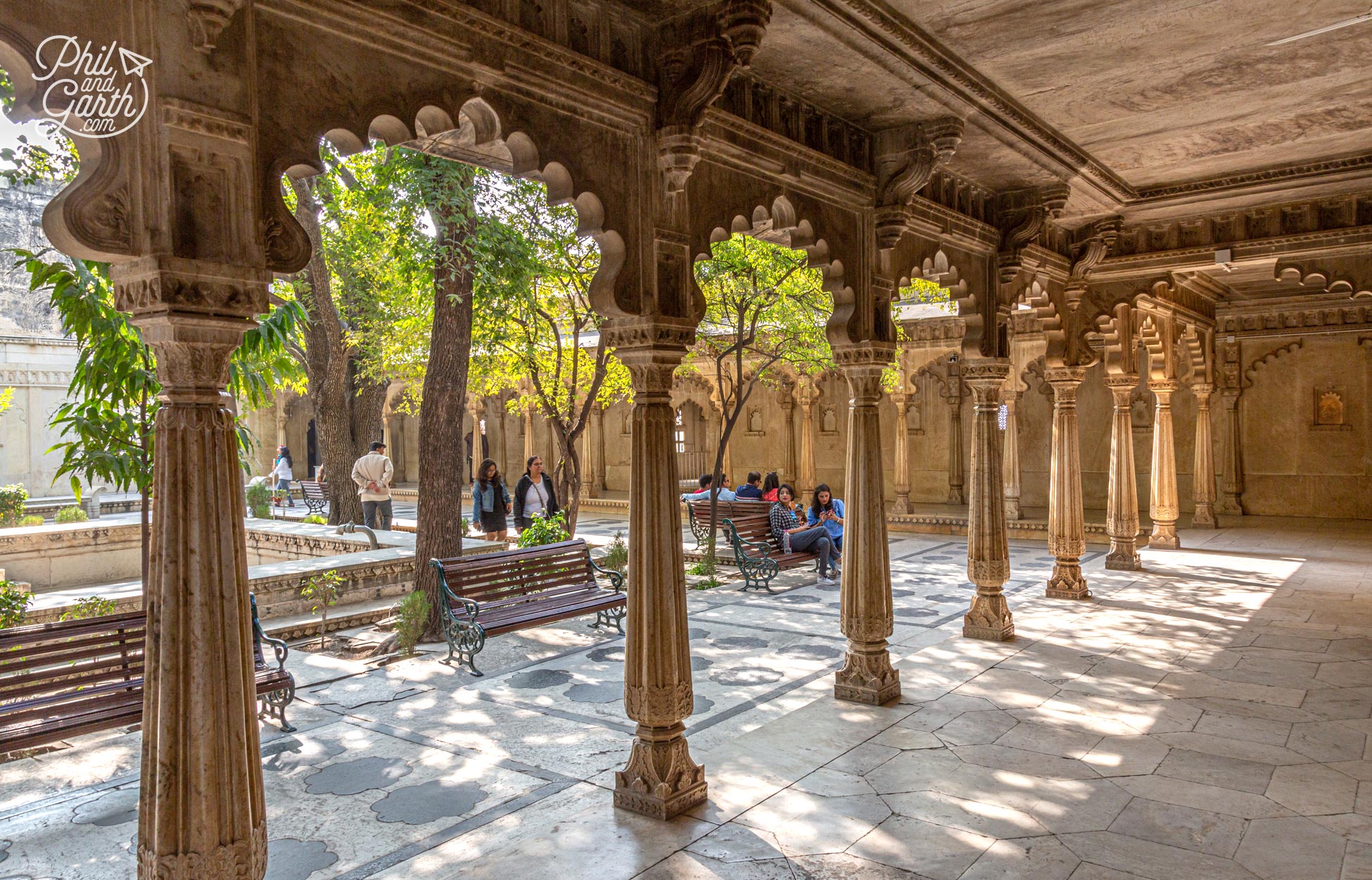 One of the outdoor marble terraces in the garden of the Badi Mahal (Garden Palace)