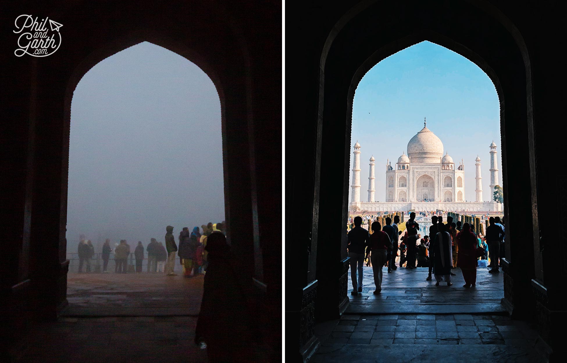 The classic shot of the Taj Mahal from the North gate entrance - our foggy view vs what we should have seen!