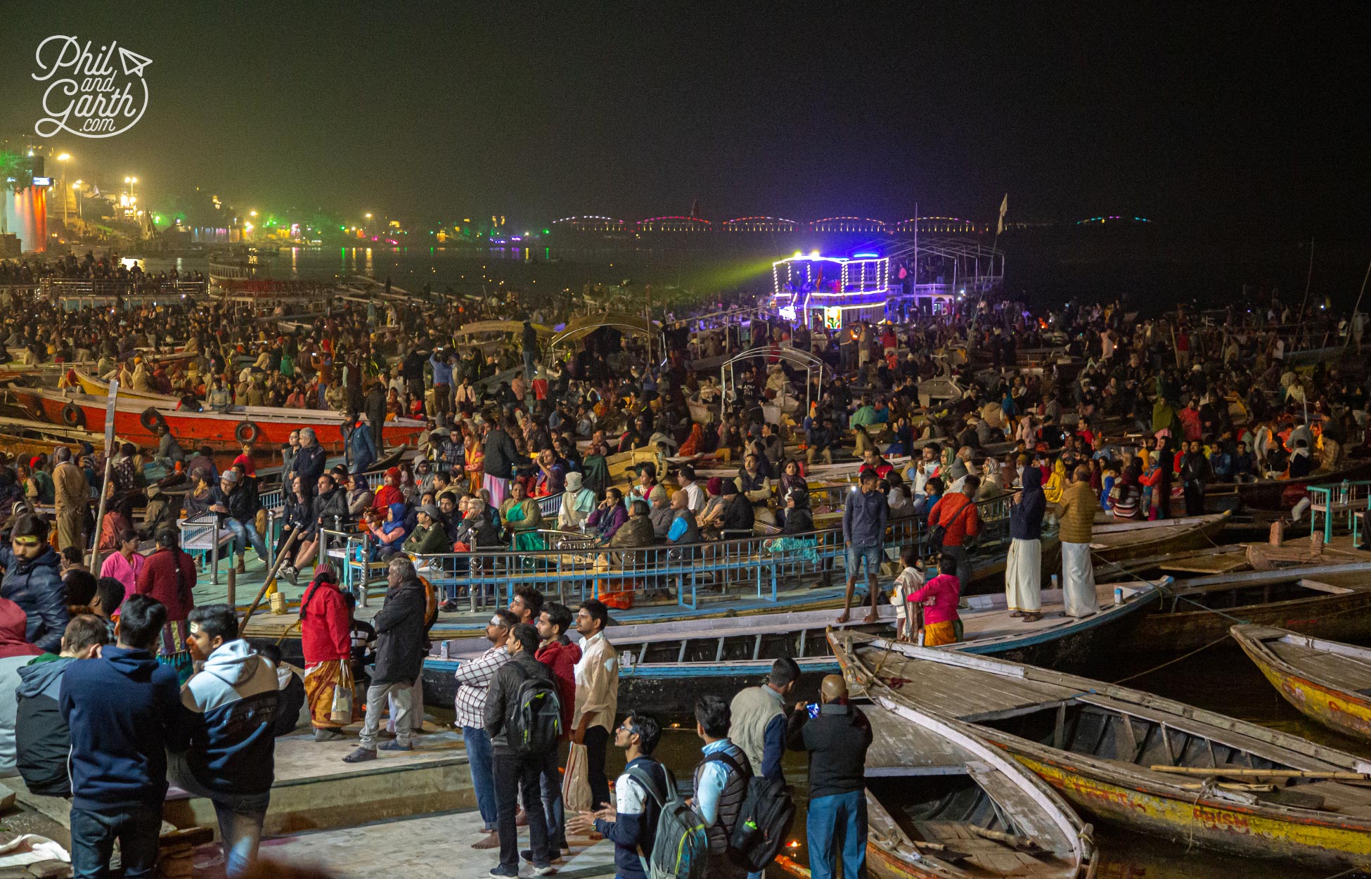 Hundreds of people watching the Aarti from the river