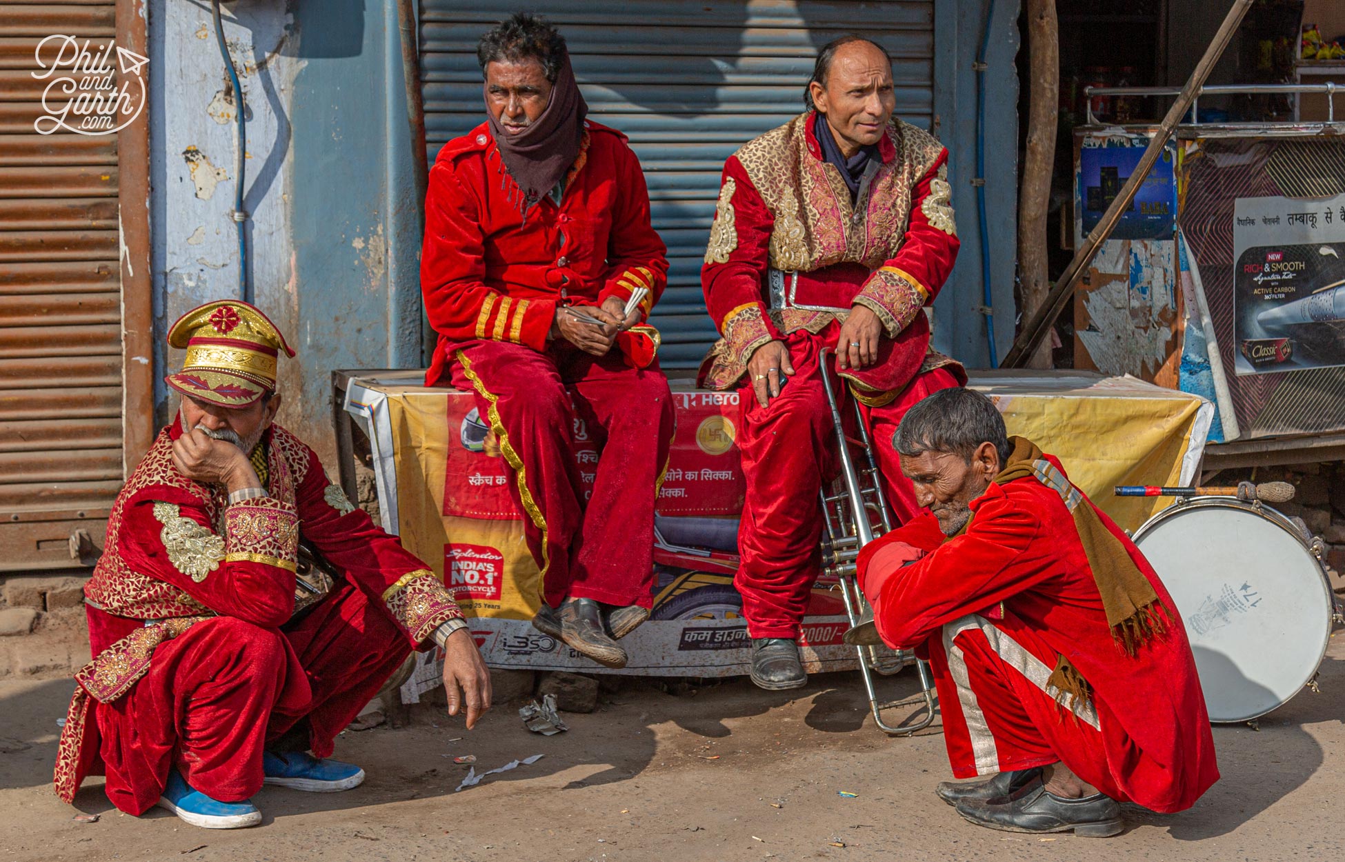 Musicians taking a rest on the roadside