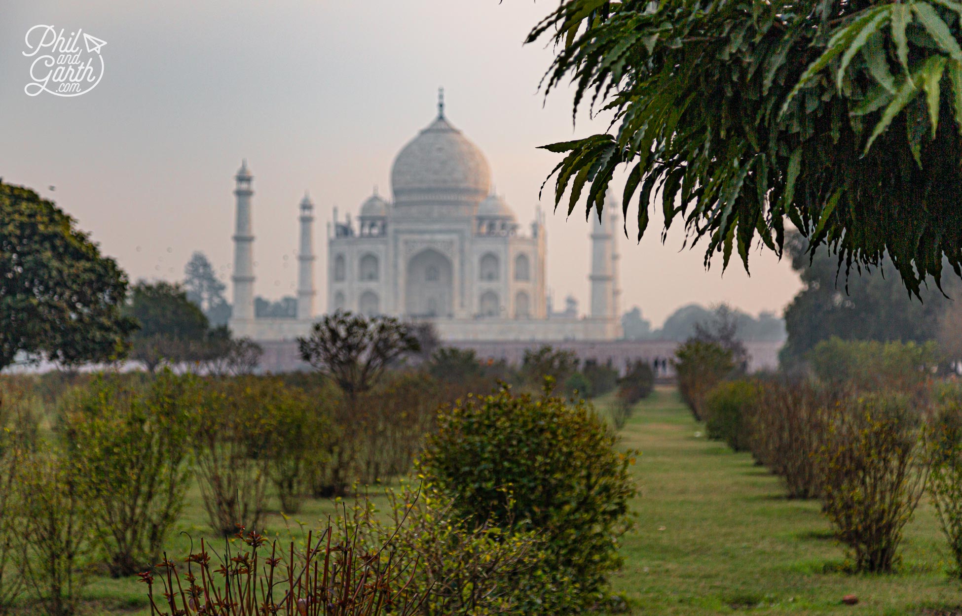 Our first glimpse of the Taj Mahal from the Mehtab Bagh garden