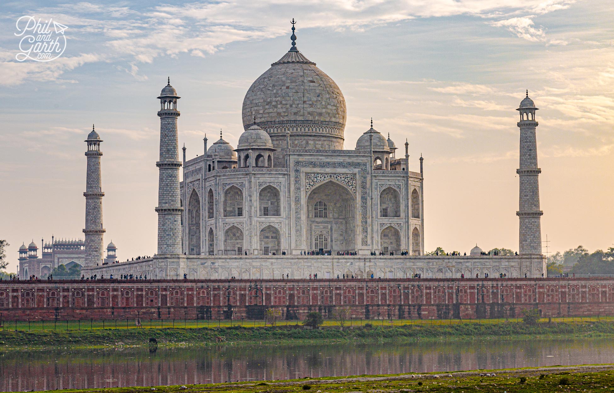 Our lovely view of the Taj Mahal viewed from the banks of the River Yamuna at Mehtab Bagh gardens