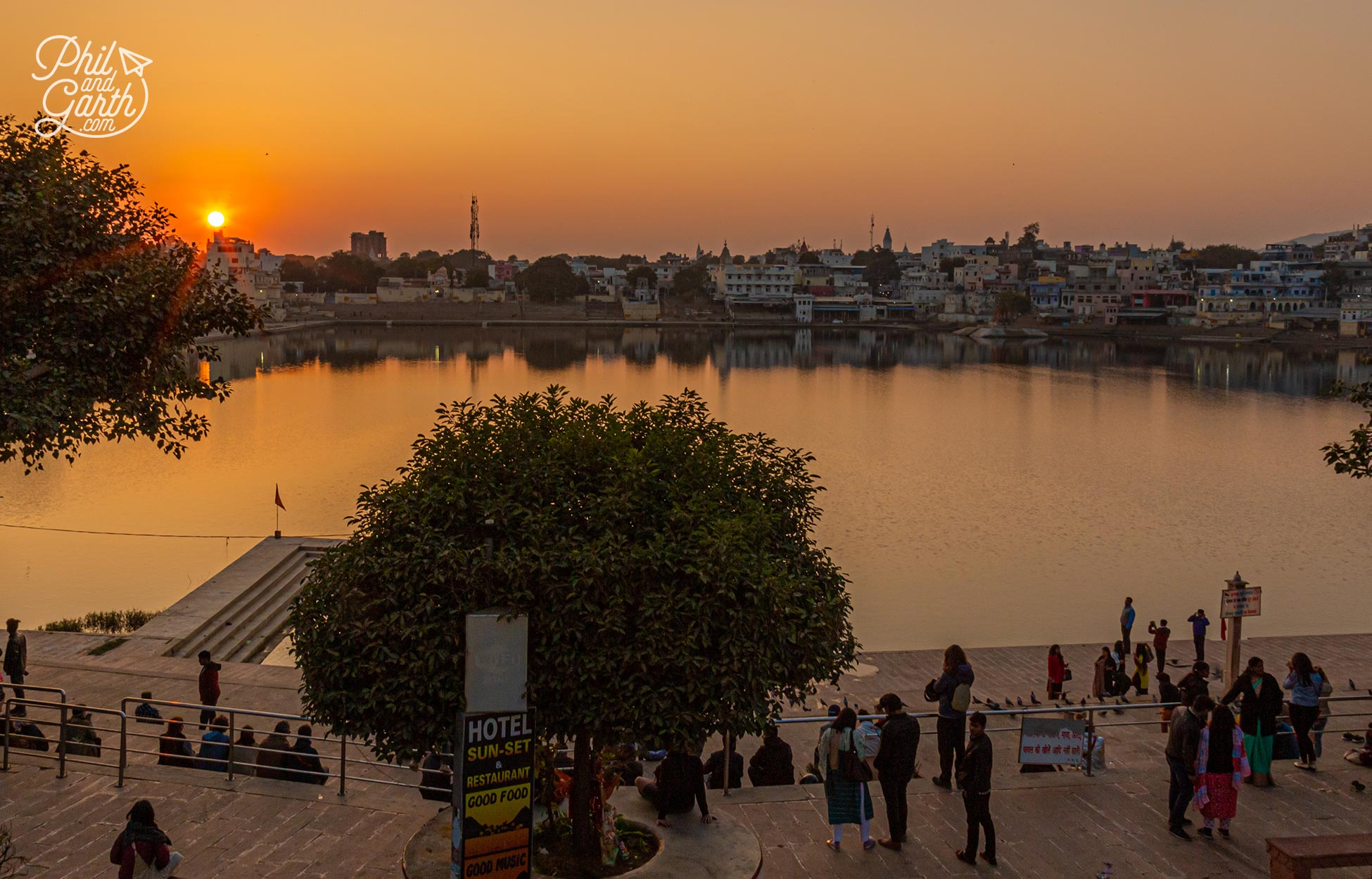 The view of Pushkar Lake from the Sun-Set Hotel rooftop. Another of the best places to visit in Pushkar 