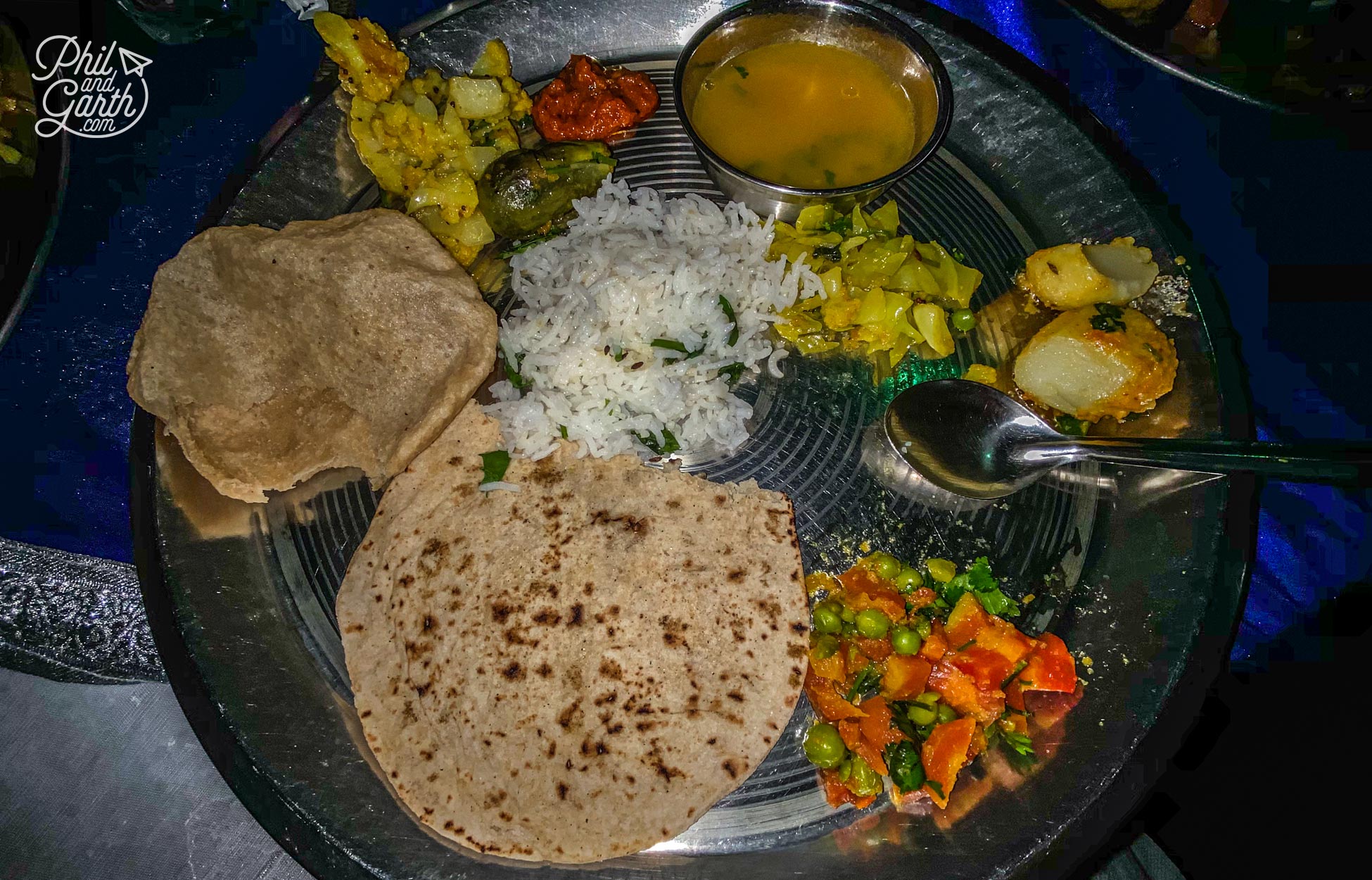 Our delicious thali dinner made by a local family in Pushkar