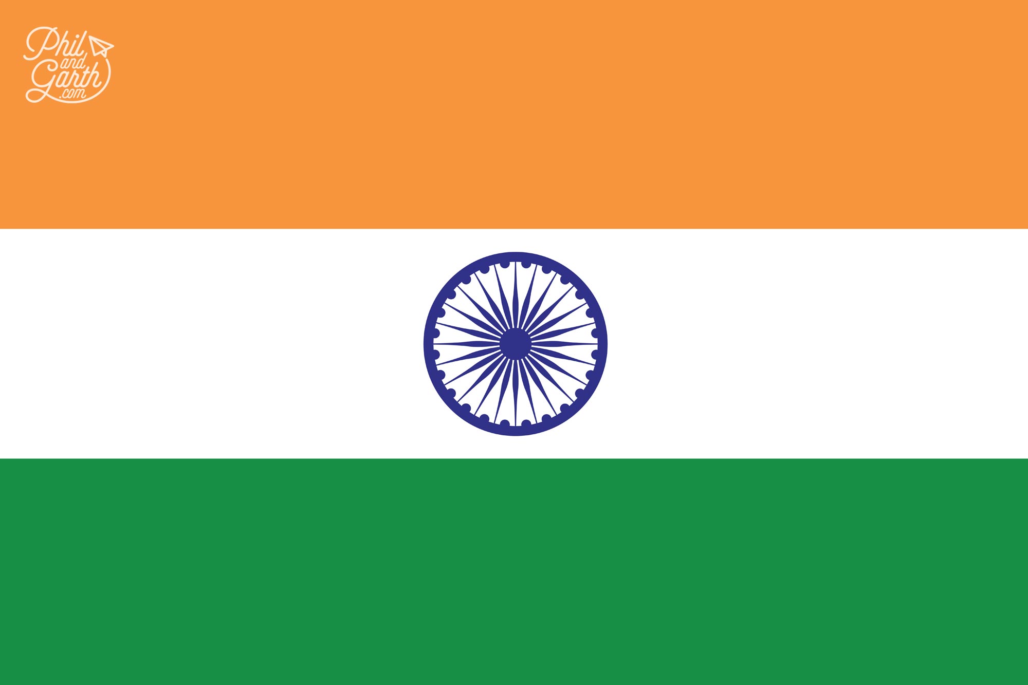 National flag of India with the Ashoka Chakra wheel in the middle coloured in navy blue