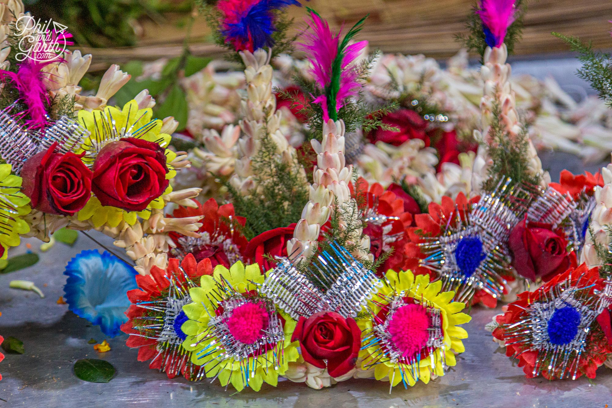 Not sure what these little kitsch tinsel bouquets are for? perhaps a wedding?