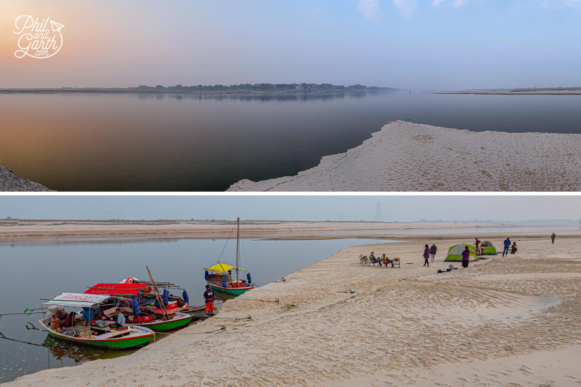 Our campsite right in the middle of the River Ganges opposite a small village called Churamanpur