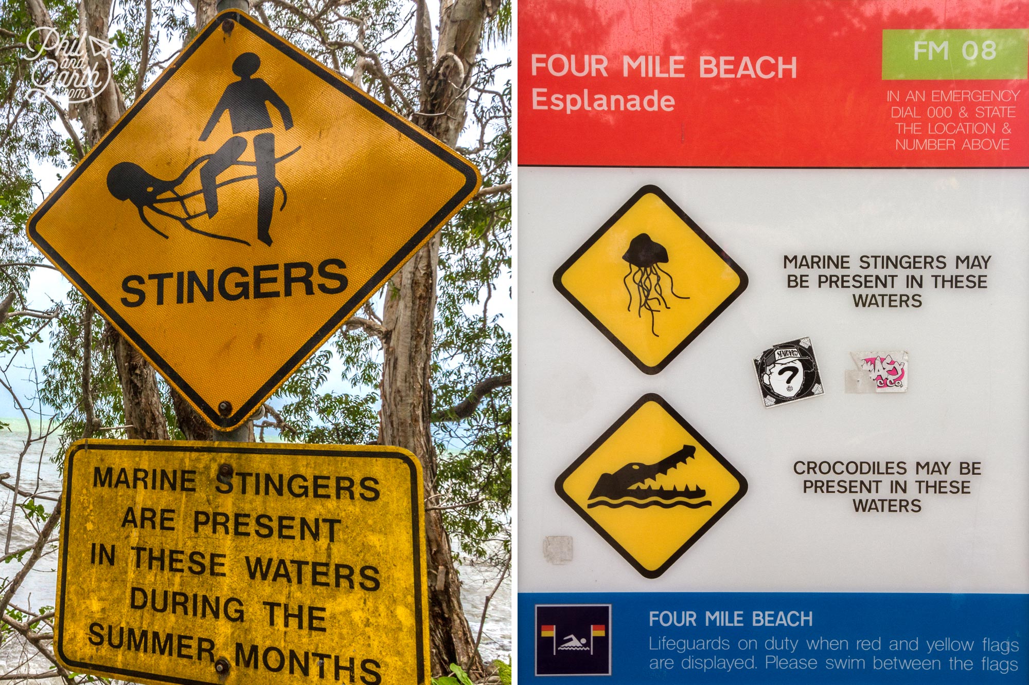 Pay attention to the warning signs for jelly fish and crocodiles in Port Douglas