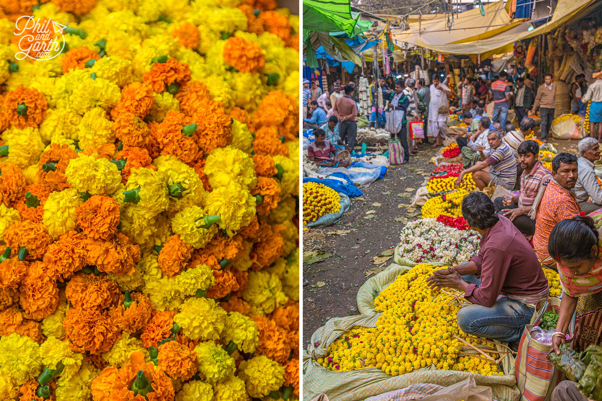 So many orange and yellow marigold flowers - they are made into religious garlands and bouquets for weddings