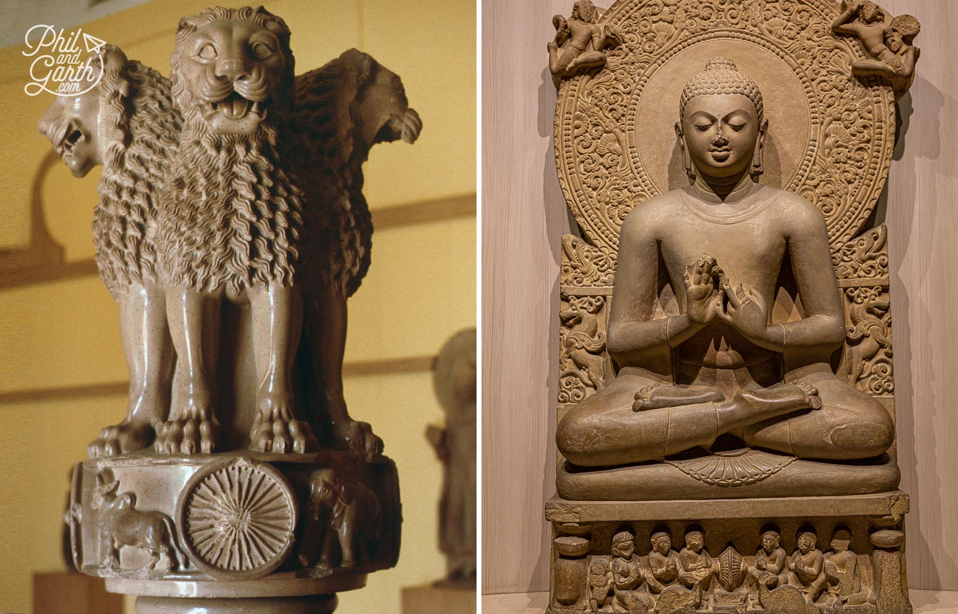 Two star attractions - The Lion Capital of Ashoka and a A statue of Buddha in the preaching position