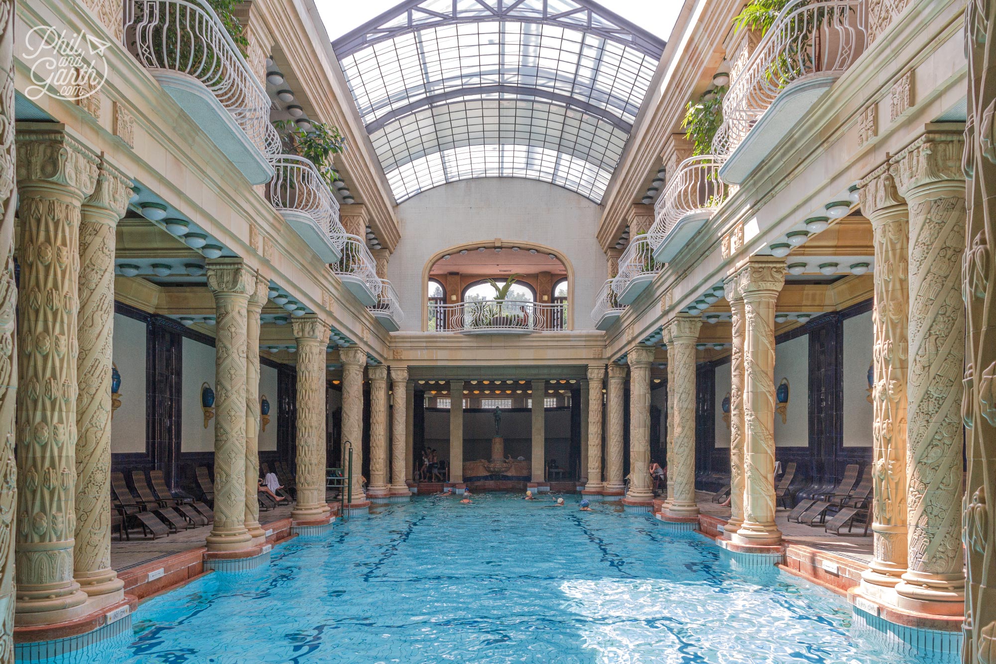 The elegant indoor swimming pool at the Gellért Spa