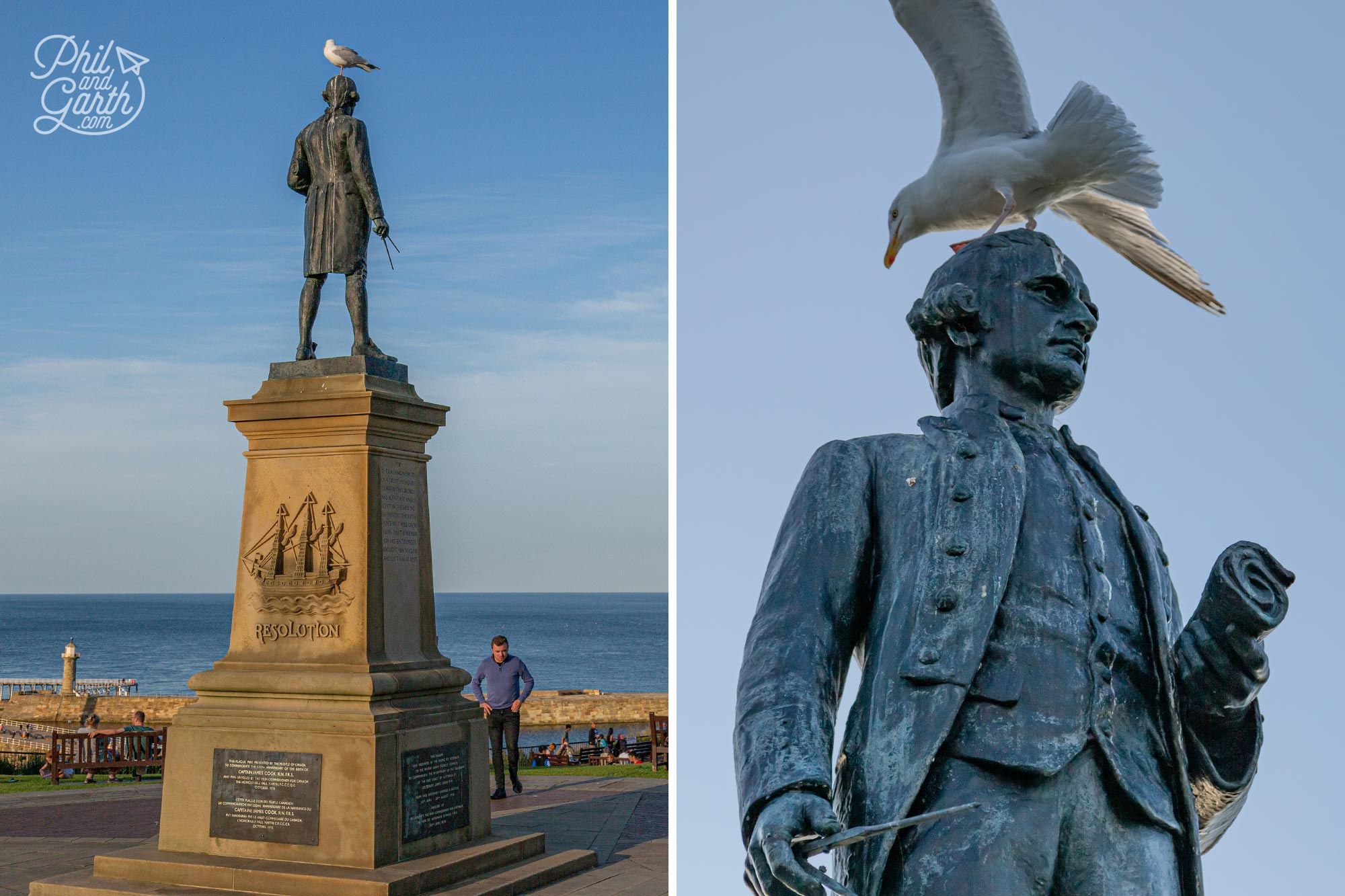 Bronze statue of Captain James Cook in Whitby England