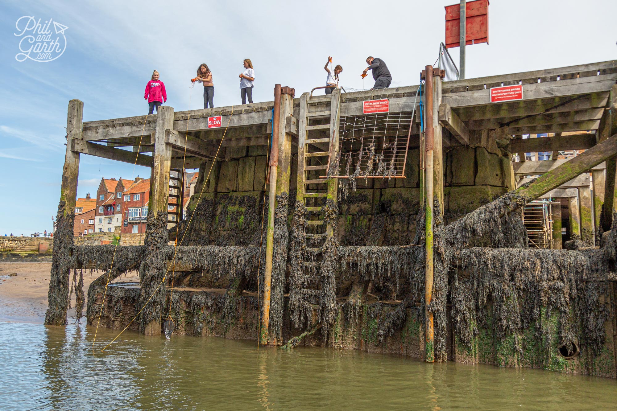 Children crabbing in Whitby Harbour