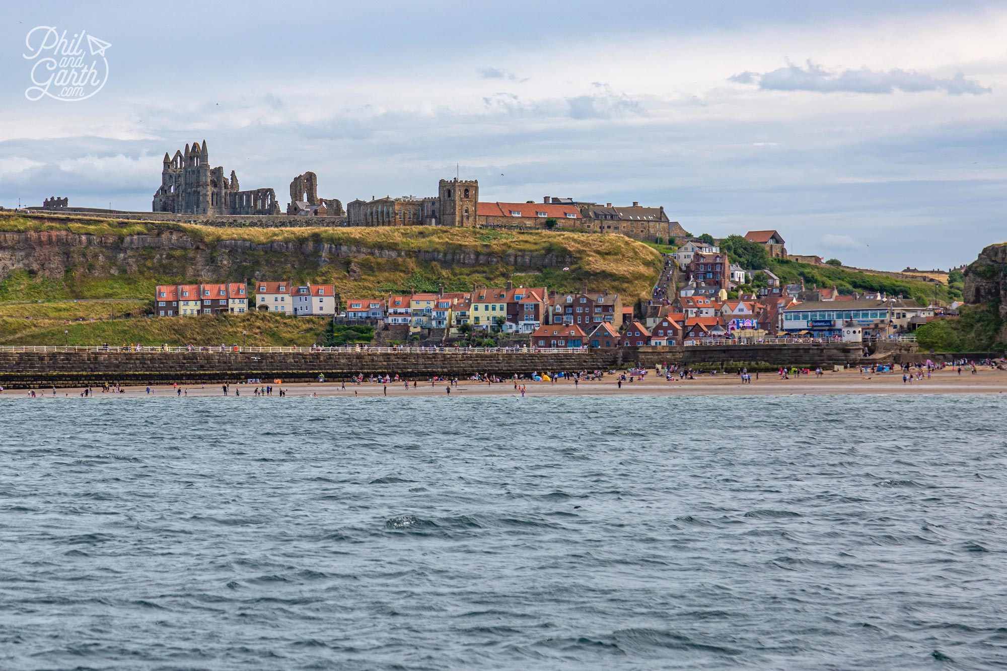 Looking back at Whitby from our boat ride on the North Sea