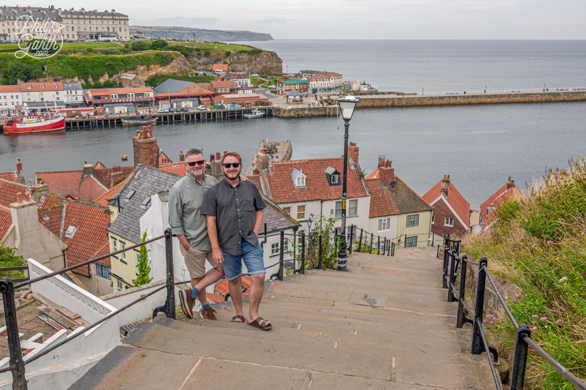 Phil and Garth on the 199 Steps in Whitby England UK