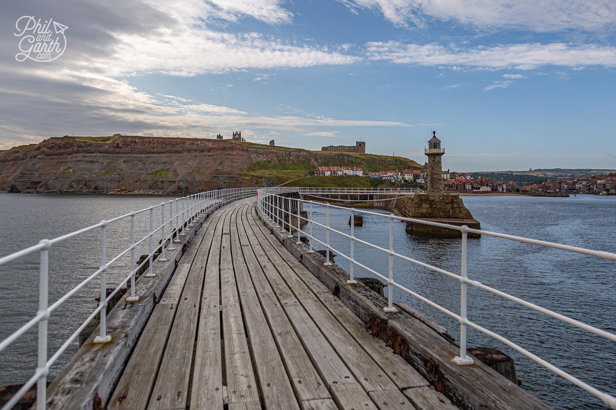 The view from Whitby's East Pier looking back to the harbour