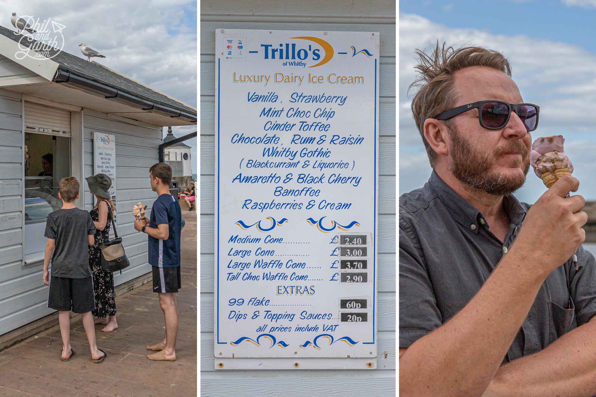 On the West pier - Trillo's Ice Cream is a Whitby institution, Garth tried their Whitby Gothic