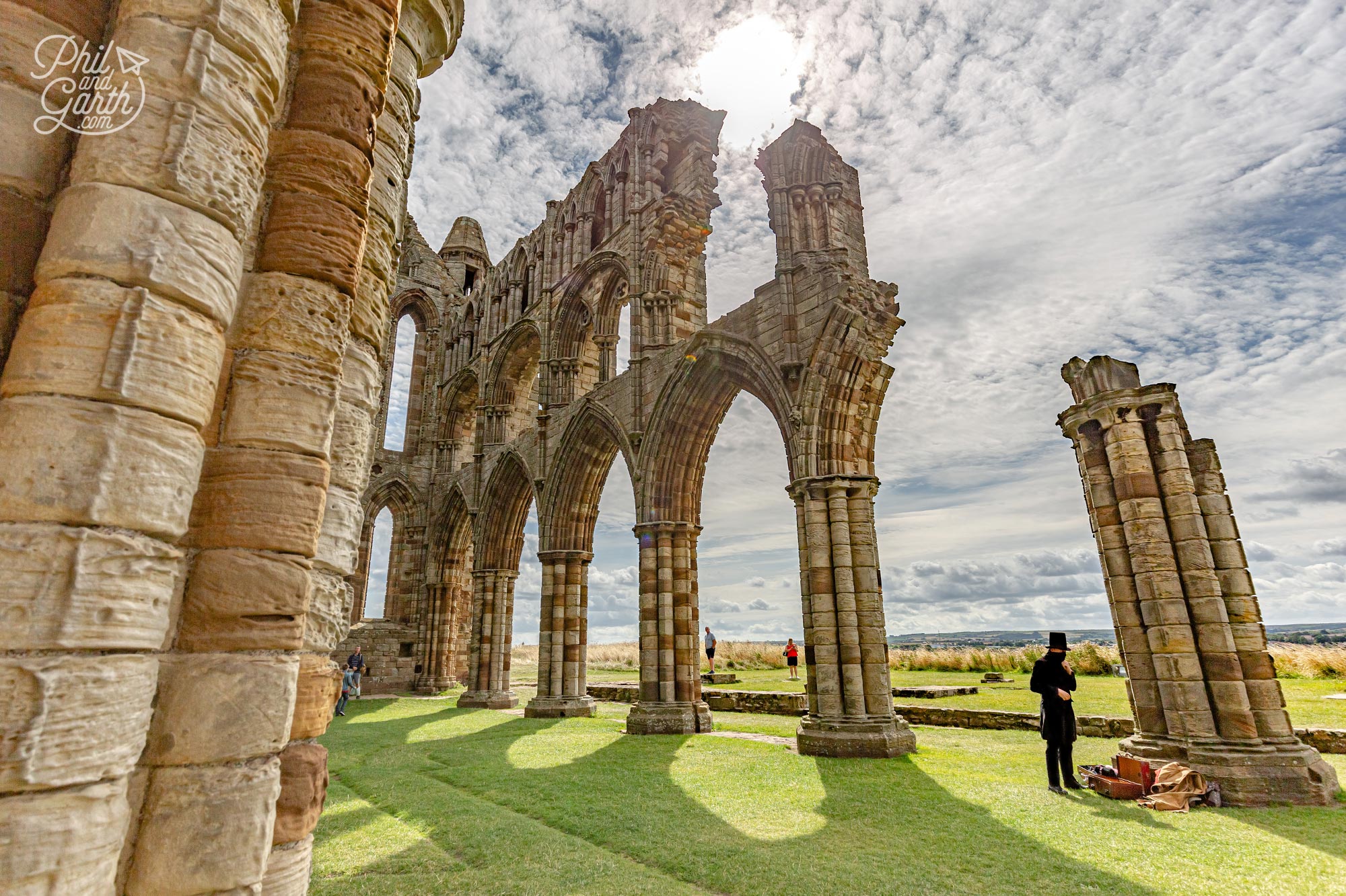 Whitby Abbey with an actor preparing for his Dracula performance