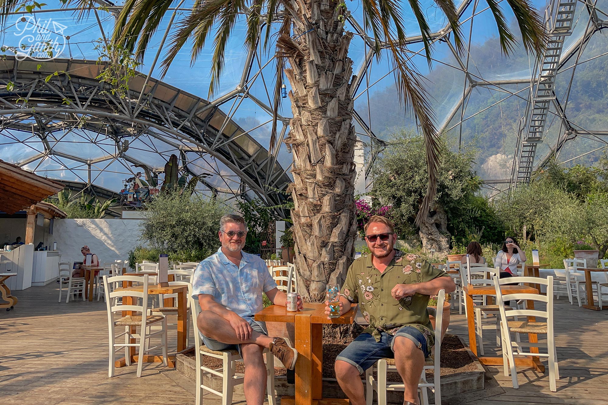 Enjoying some drinks at the Med Terrace restaurant inside the Mediterranean biome