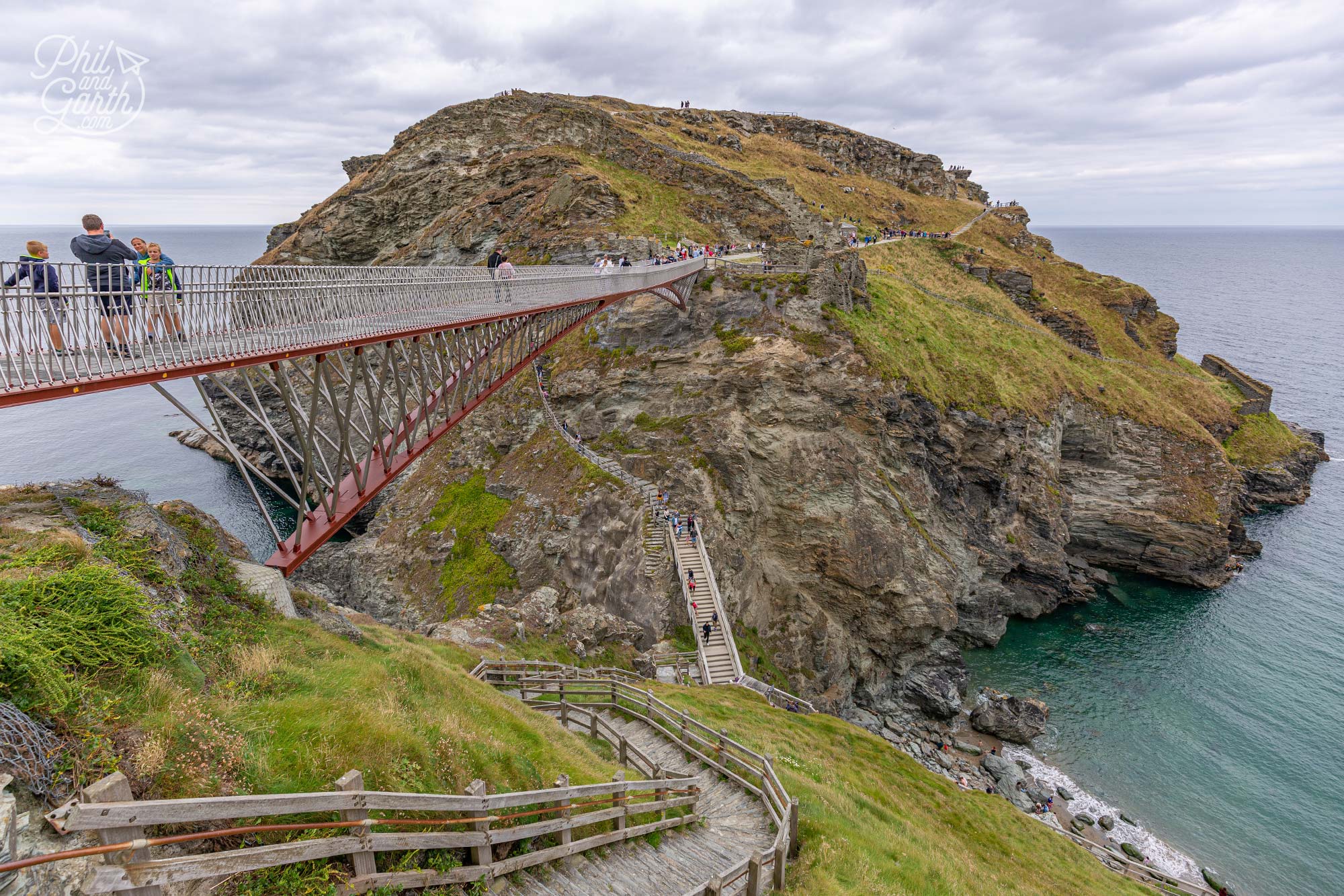 The dramatic 13th century ruins of Tintagel Castle sit on a large peninsula island