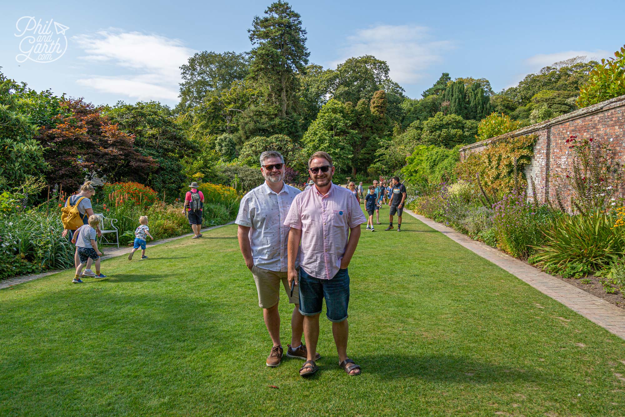 Phil and Garth at the walled Sundial Garden with it's impressive herbaceous borders