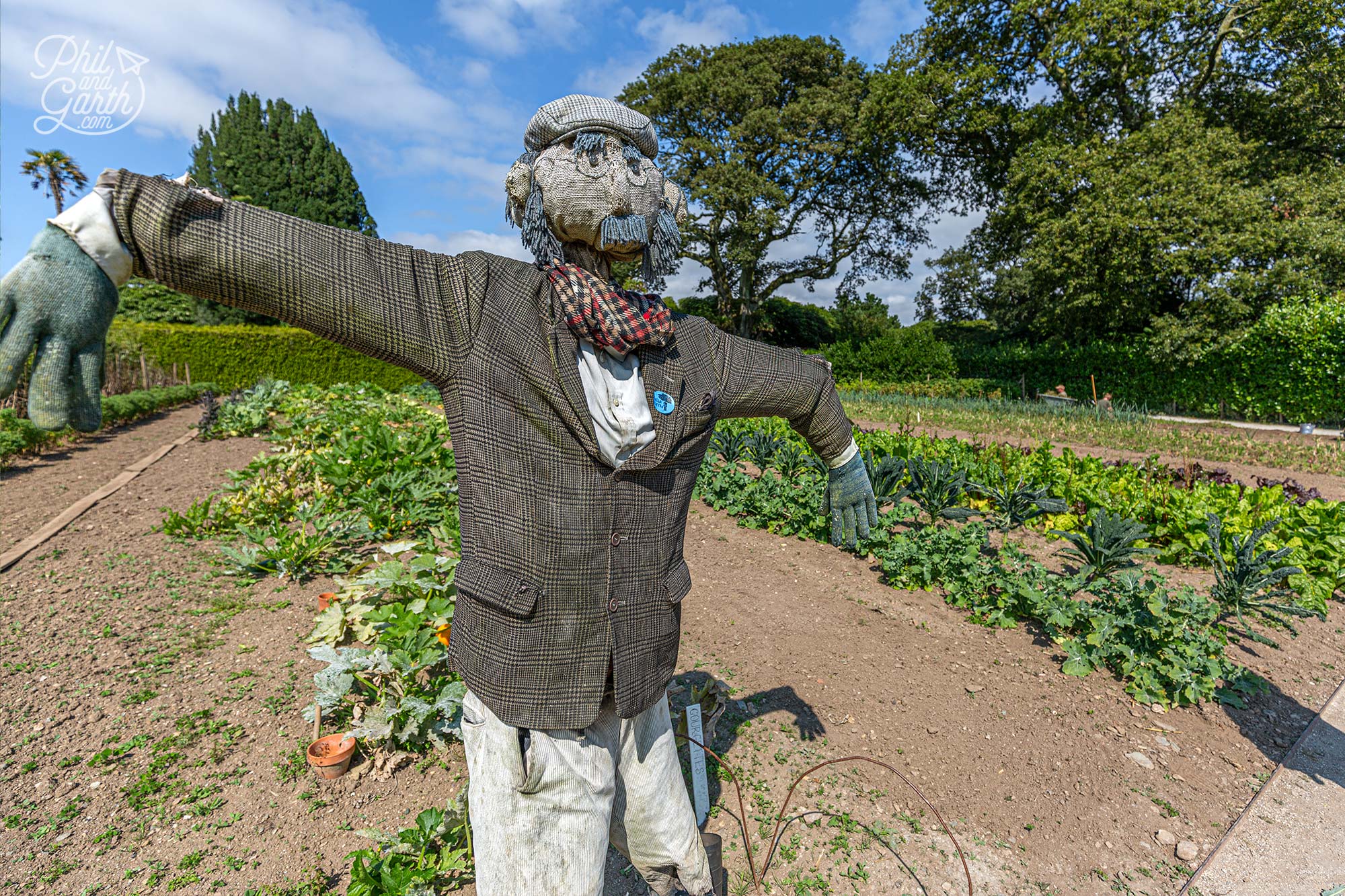 Diggory the scarecrow looking after the fresh seasonal produce for Heligan's Cafes and Restaurant