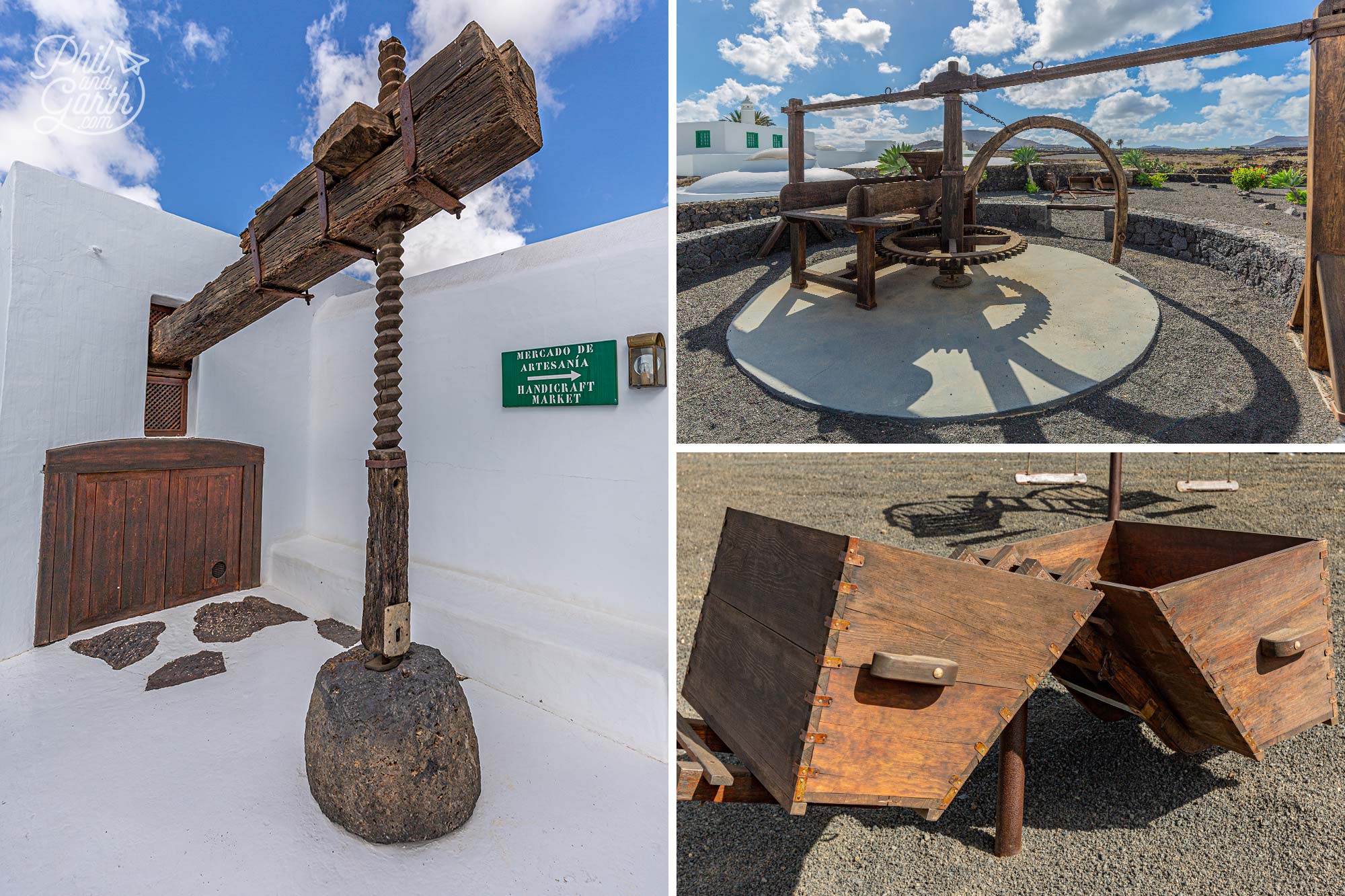 Old farming implements are exhibited like camel carrying boxes