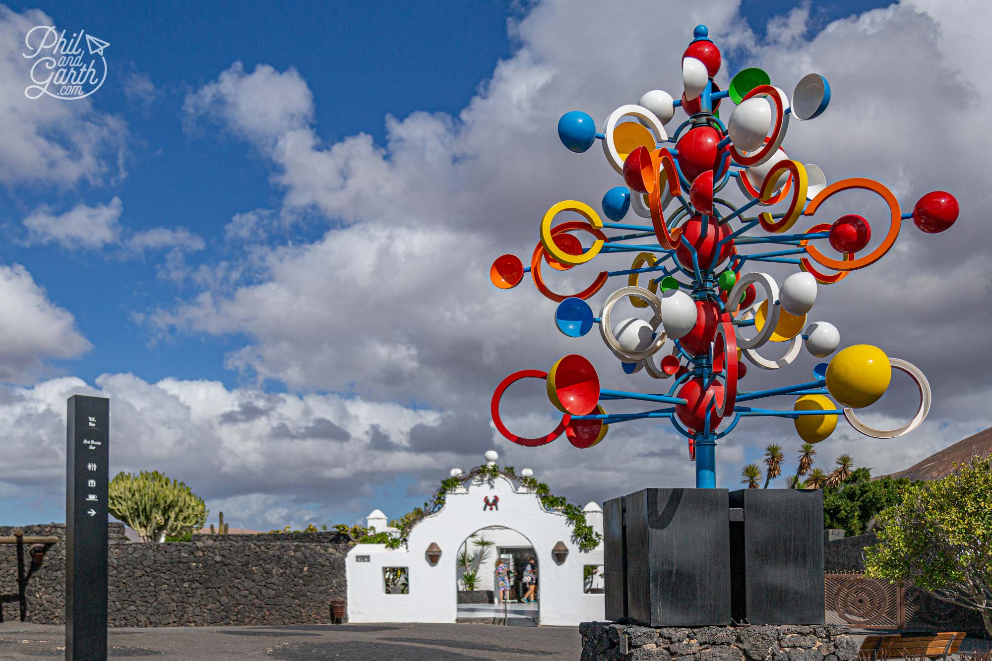 One of César Manrique's fabulous wind sculptures welcomes you to his volcano home