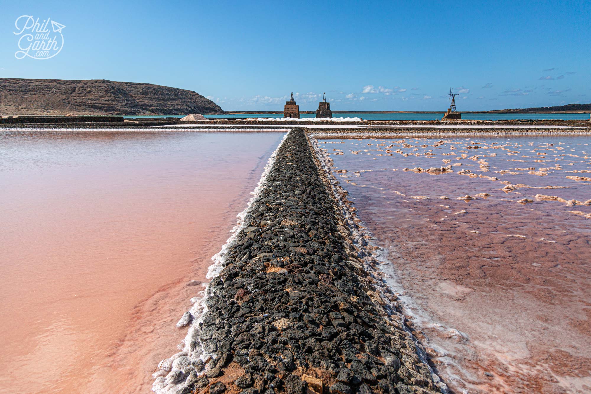 The pink colour comes from red brine shrimps that live in the water