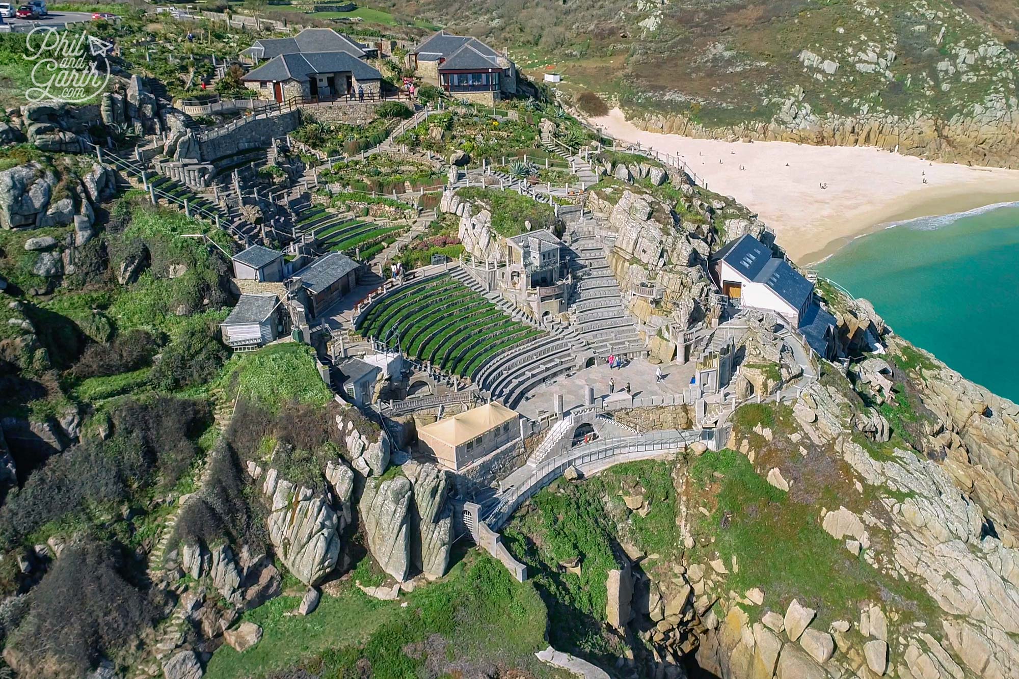 The Minack Theatre as seen from a drone