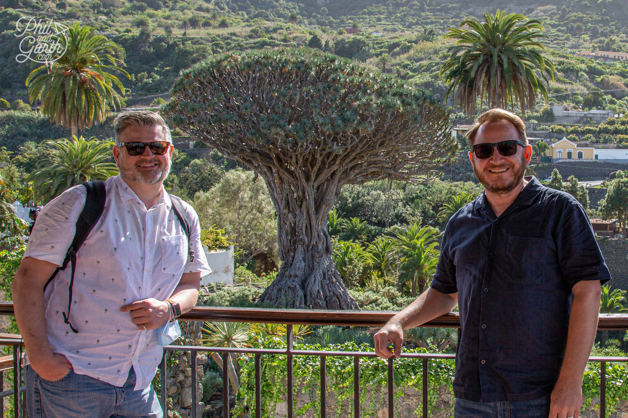 Phil and Garth next to the Millenary Dragon Tree in Icod de los Vinos