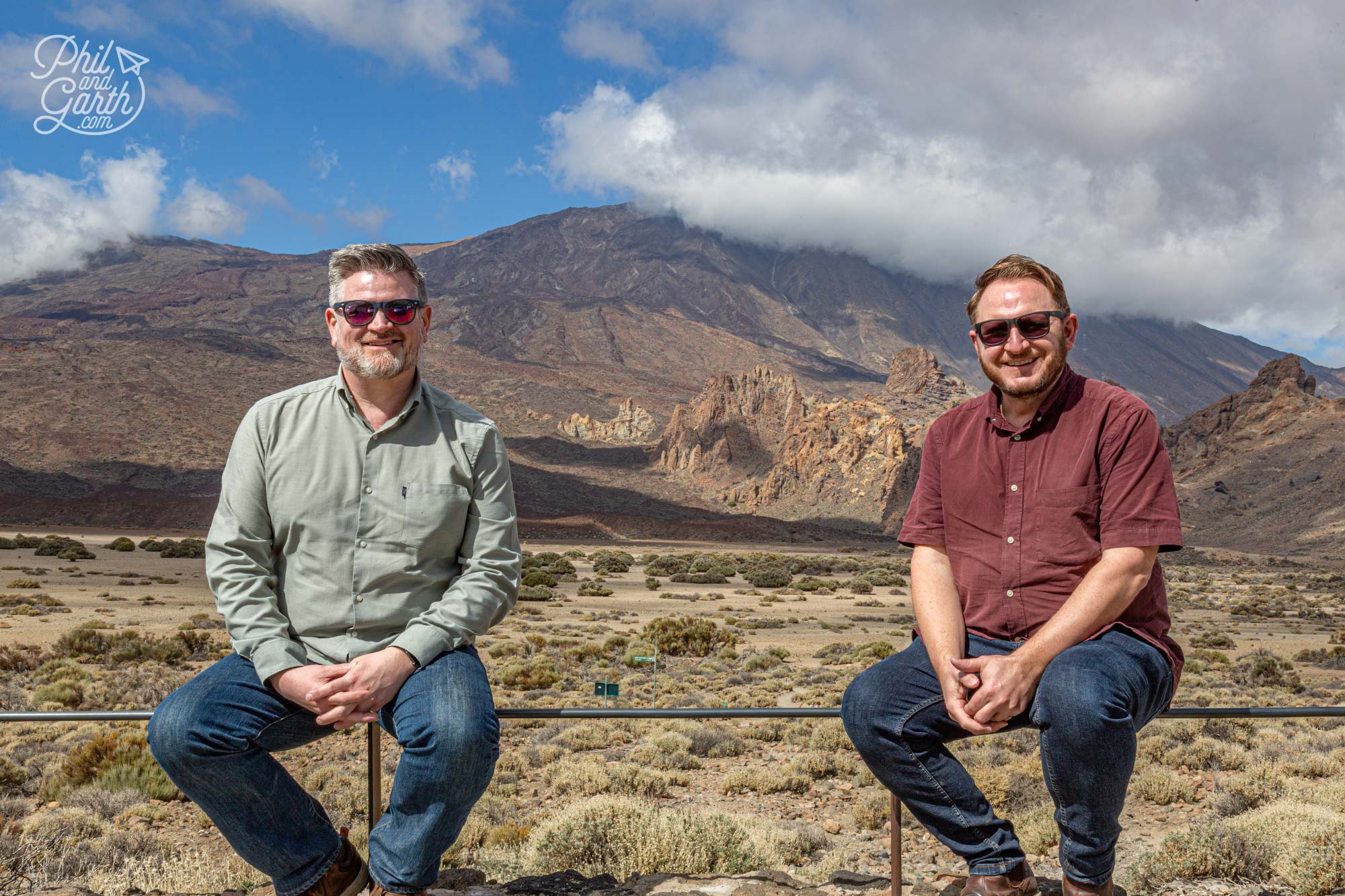 The rock formations of Roques de García between us in the Teide National Park