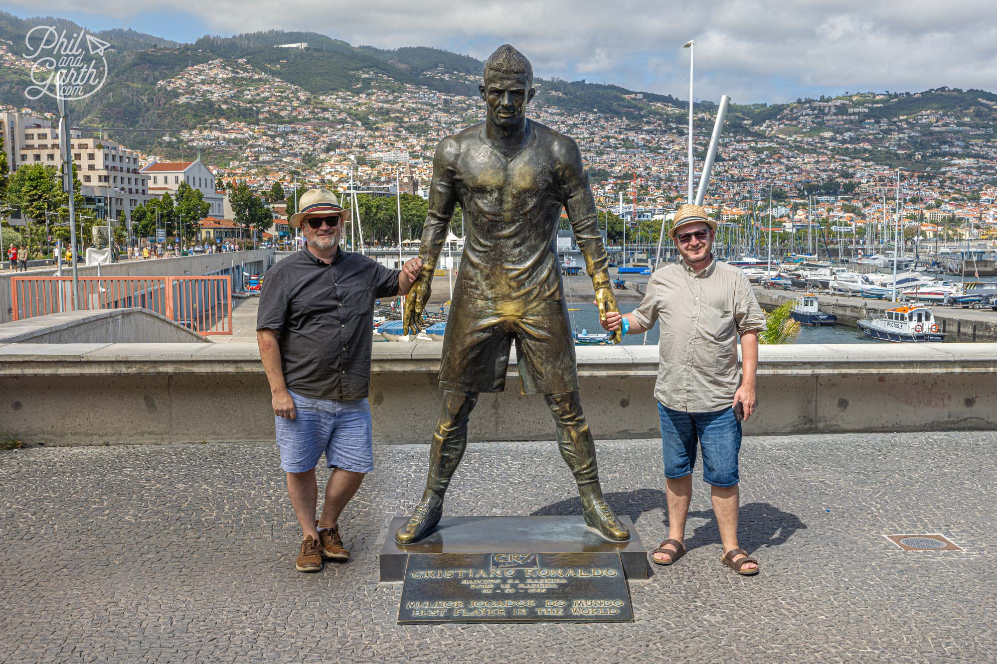 Phil and Garth with Cristiano Ronaldo outside the museum