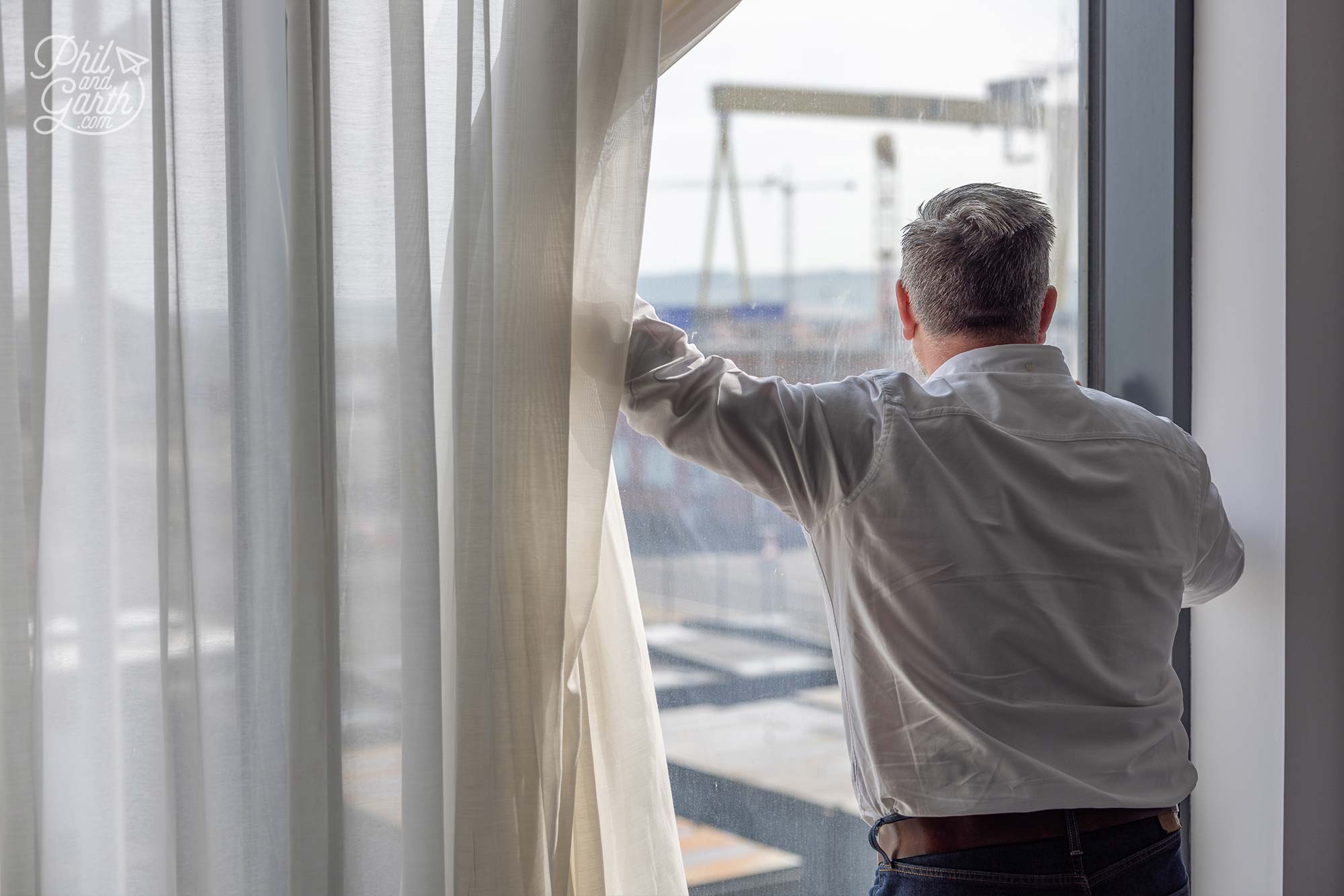 Phil checking out the view towards the iconic H&W yellow cranes