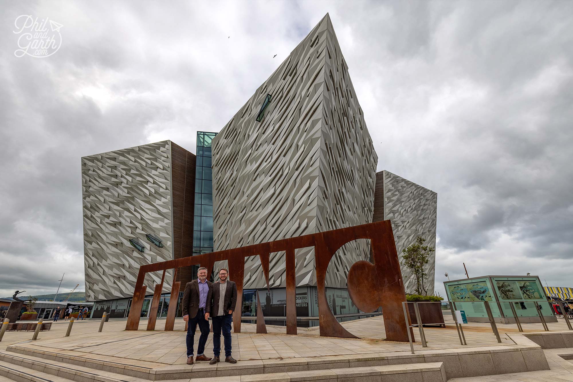 Phil and Garth outside the Titanic Belfast Museum
