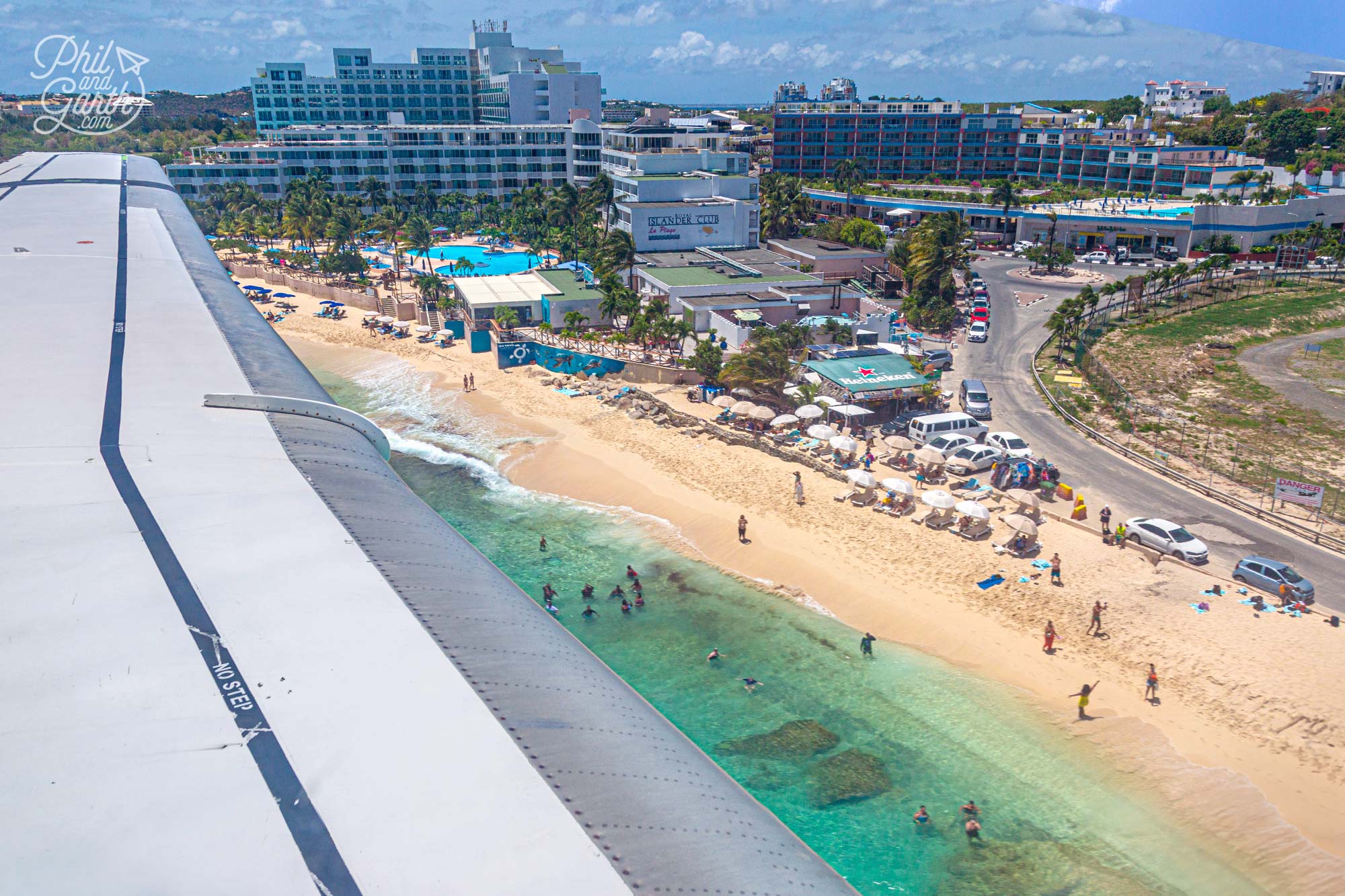 View of Mayo Beach from our KLM flight as we came into land at Princess Juliana International Airport, St Maarten