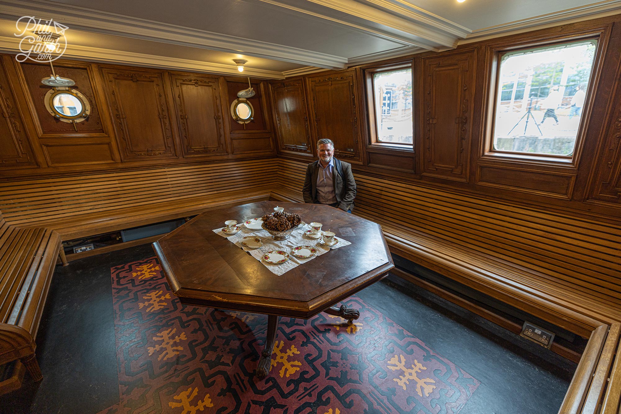 Phil in one of SS Nomadic's first class cabins