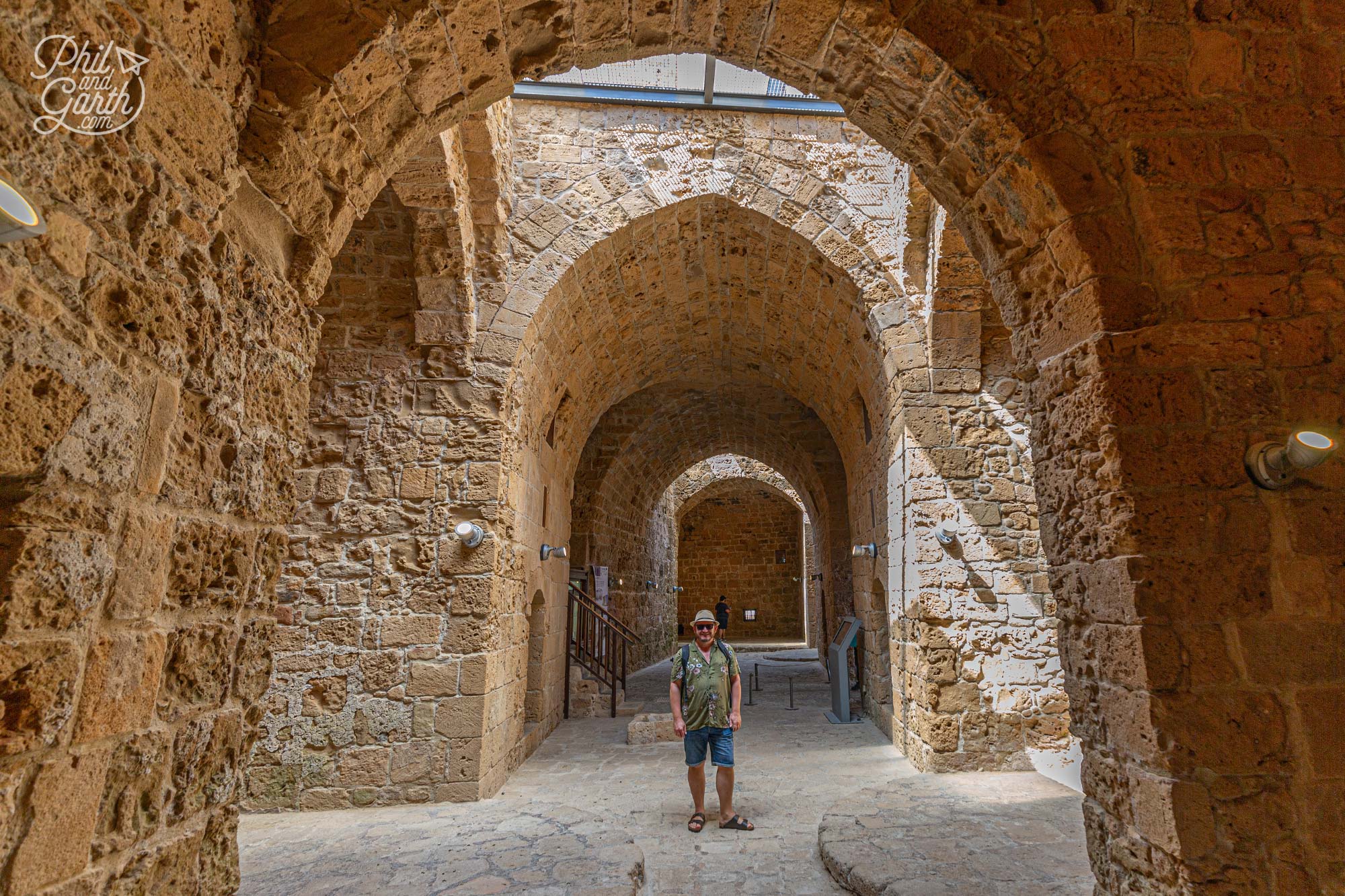 Garth iniside the cool interior courtyard of Paphos Castle