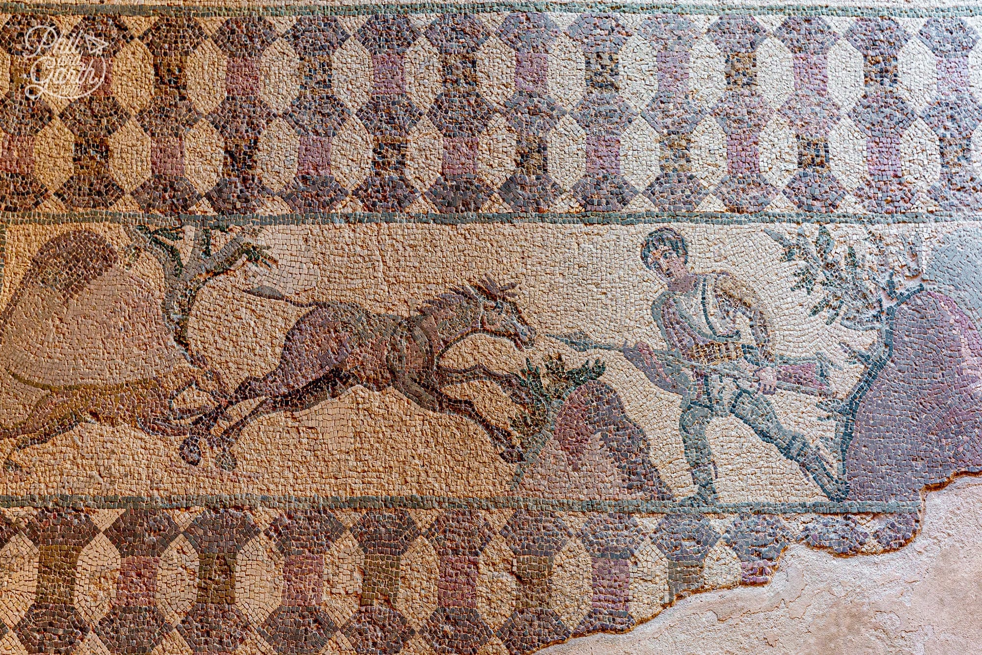 A hunting scene in the House of Dionysos-in-the-Paphos Archaeological Park Paphos Cyprus