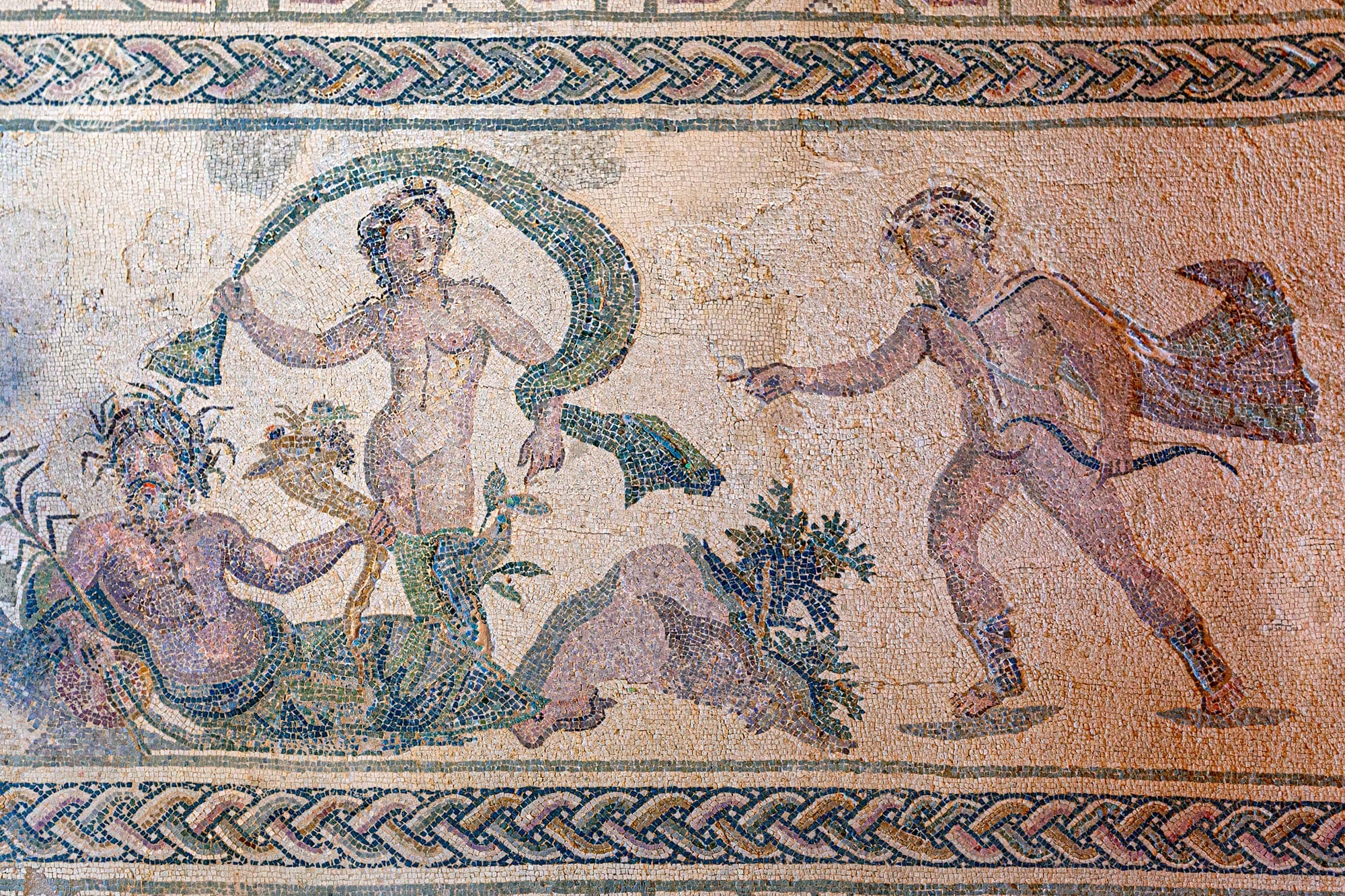 Mosaic of Apollo and Daphne in the House of Dionysos in the Paphos Archaeological Park Paphos Cyprus