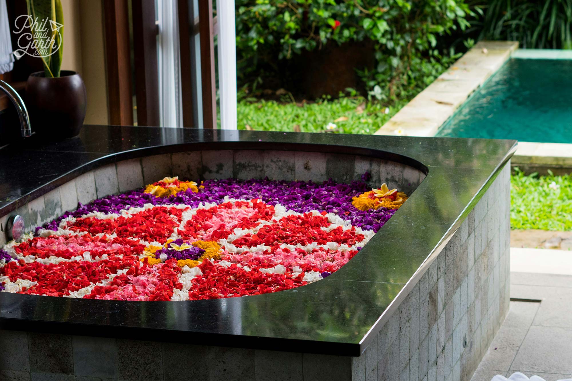 A Bali flower bath - imagine relaxing with the scent from the flower petals