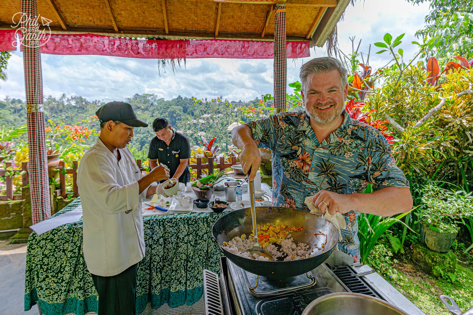 Phil cooking Garth's favourite dish Nasi Goreng